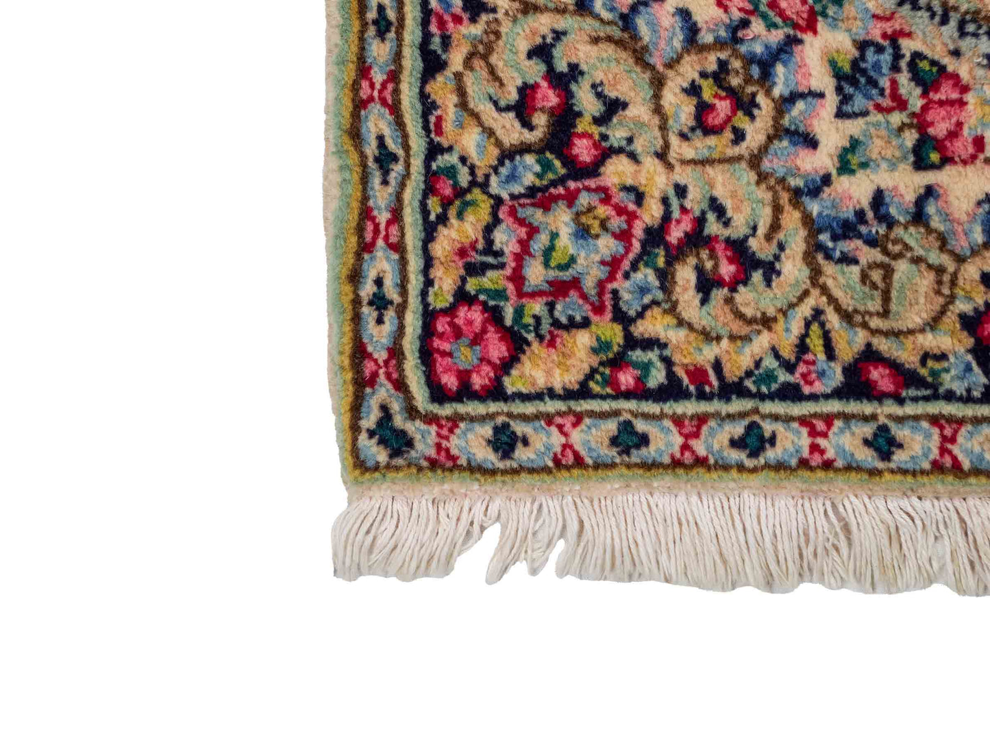 Feiner, handgeknüpfter Kerman Perserteppich aus Wolle von Khademi, creme, beige. 0,71 x 0,54 m. Vertrieb durch JUPITER Intl.