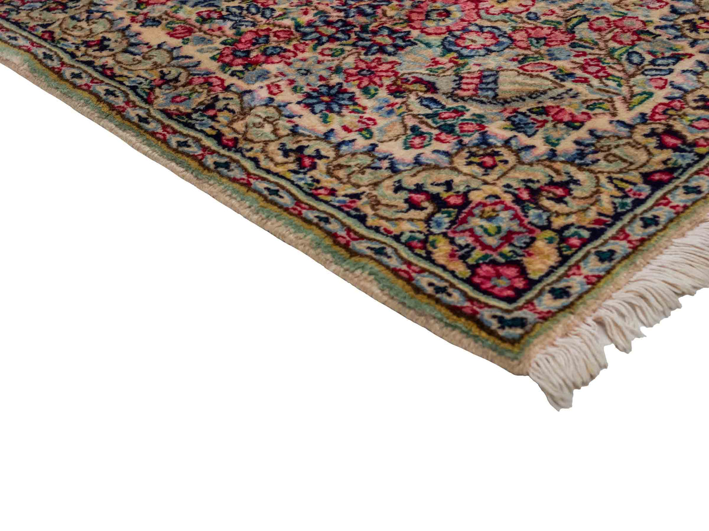 Feiner, handgeknüpfter Kerman Perserteppich aus Wolle von Khademi, creme, beige. 0,71 x 0,54 m. Vertrieb durch JUPITER Intl.