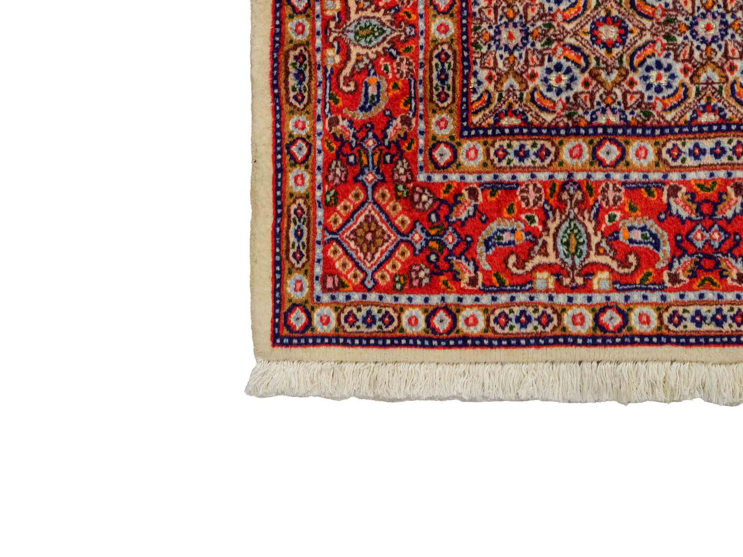 Feiner, handgeknüpfter Moud Perserteppich aus reiner Wolle mit Medaillon von Khademi. Größe: 121 x 81 cm. Farbe: Rot, creme. RB3-12. Ursprung: Iran / Persien. Verkauf durch JUPITER Intl.