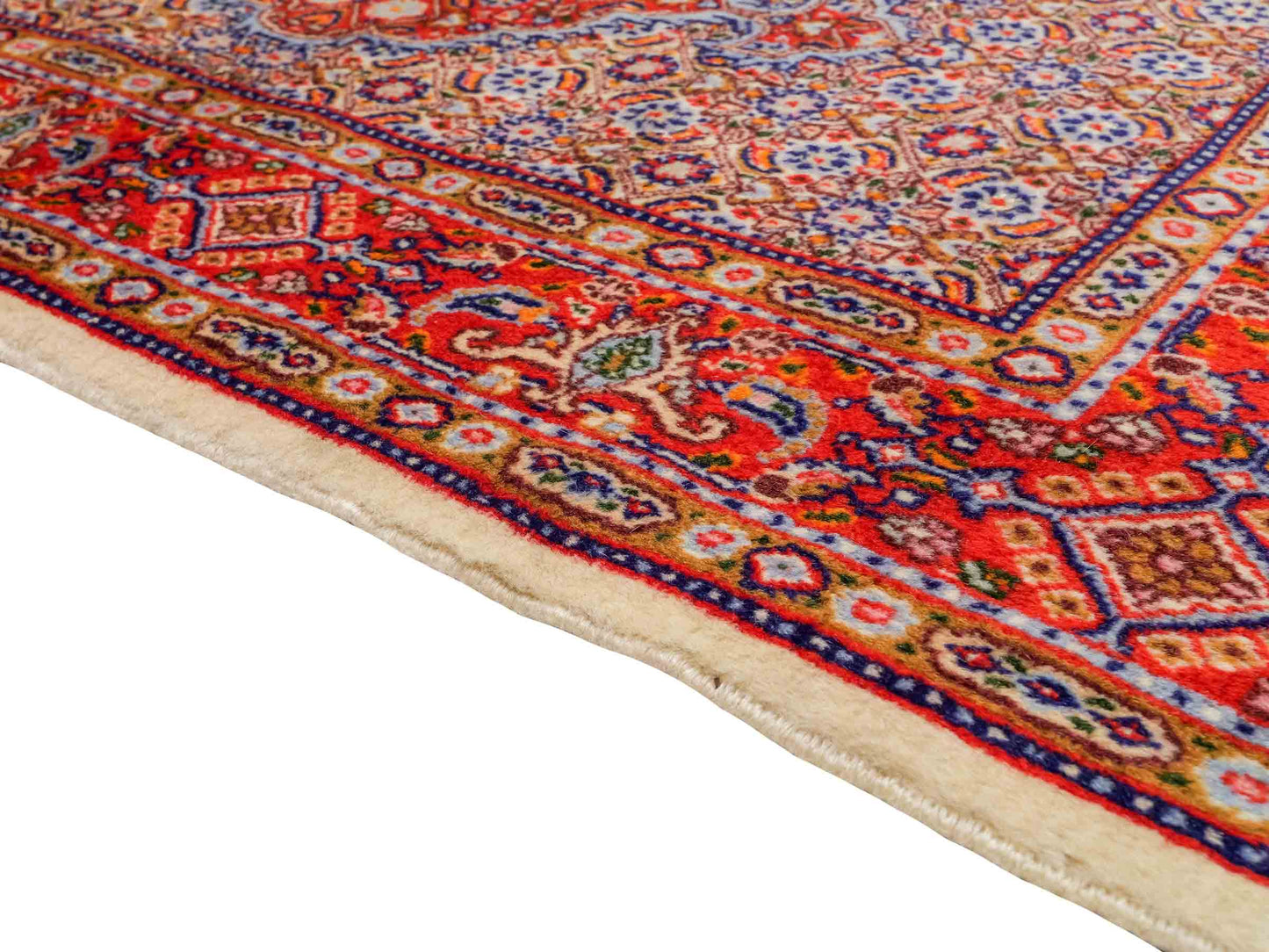 Feiner, handgeknüpfter Moud Perserteppich aus reiner Wolle mit Medaillon von Khademi. Größe: 121 x 81 cm. Farbe: Rot, creme. RB3-12. Ursprung: Iran / Persien. Verkauf durch JUPITER Intl.