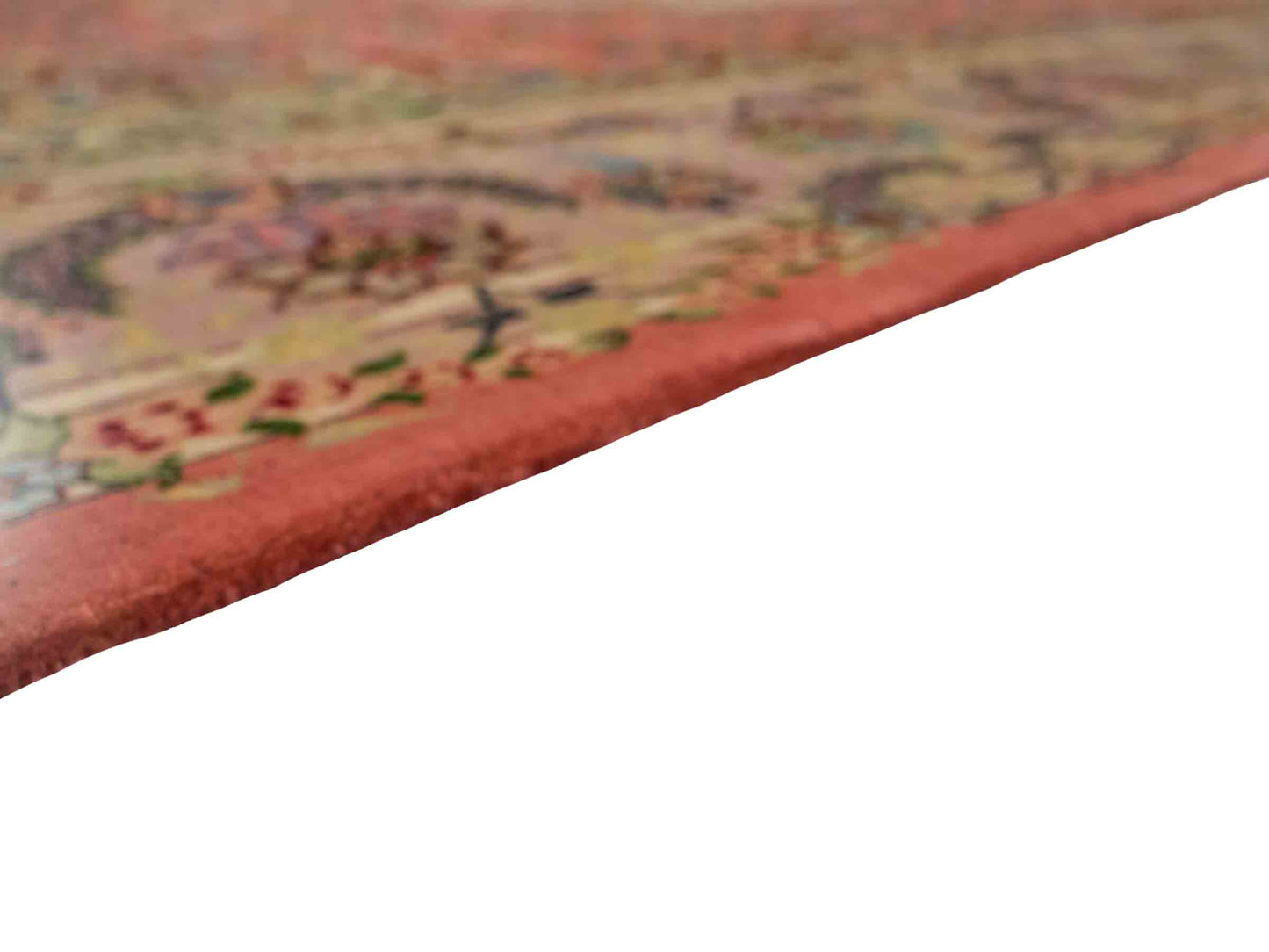 Sehr feiner, handgeknüpfter Khademi Täbriz Perserteppich aus Wolle mit Seide, orange. 344x251 cm. Verkauf durch Jupiter Intl.
