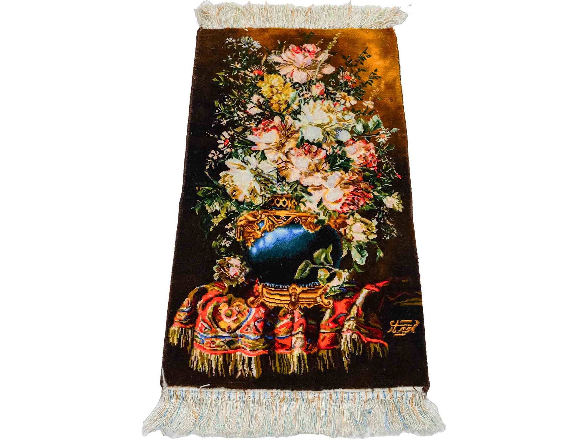 Sehr feiner, handgeknüpfter Täbriz Art 50 Raj Perserteppich aus Wolle mit Seide von Khademi. Farbe: Bunt. Größe: 67 x 37 cm. Vertrieb durch JUPITER Intl.