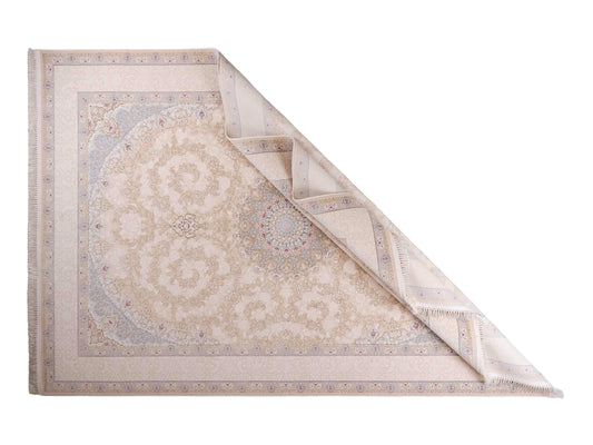 Persischer Maschinenteppich von Khademi aus Acryl, creme, Täbriz-Medaillon-Design, Größe: 300 x 200 cm. Made in Iran. Teppichnummer: KB4-1833. Verkauf durch Jupiter Intl.