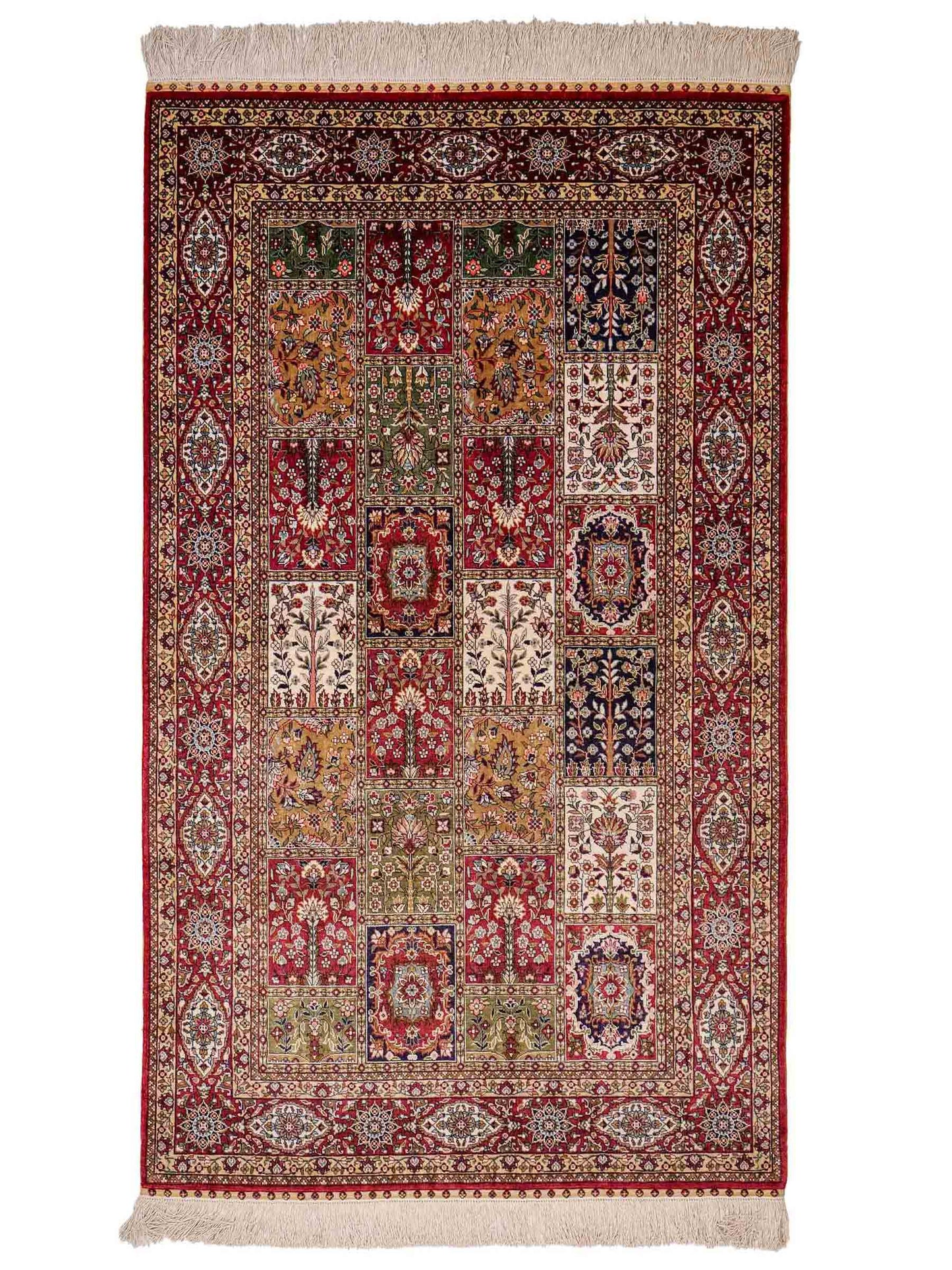 Sehr feiner, handgeknpüfter Khademi Ghom Orientteppich aus Seide, rot. 155x92 cm. Vertrieb druch Jupiter Intl.