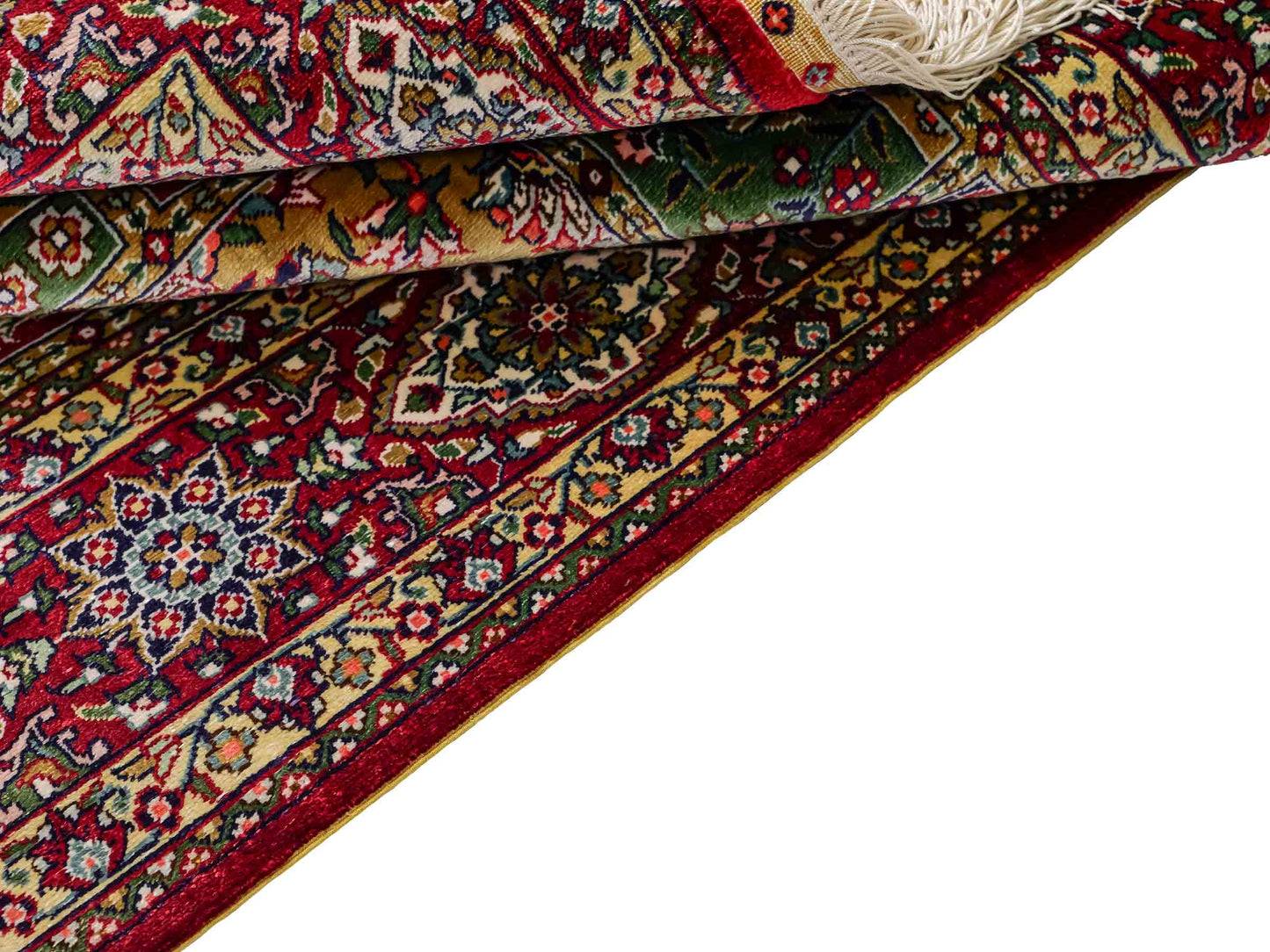 Sehr feiner, handgeknpüfter Khademi Ghom Orientteppich aus Seide, rot. 155x92 cm. Vertrieb druch Jupiter Intl.