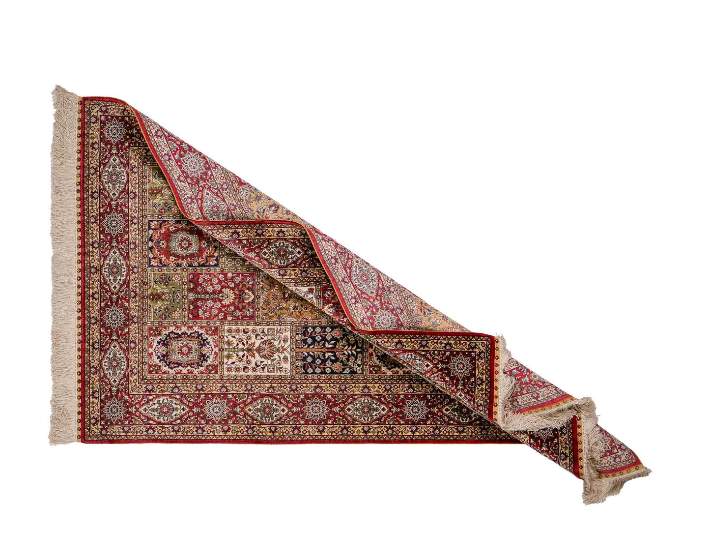Sehr feiner, handgeknpüfter Khademi Ghom Orientteppich aus Seide, rot. 155x92 cm. Vertrieb druch Jupiter Intl.