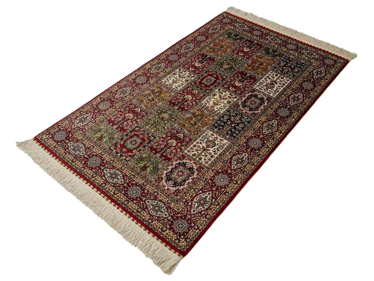 Sehr feiner, handgeknpüfter Khademi Ghom Orientteppich aus Seide, rot. 155x92 cm. Vertrieb druch Jupiter Intl.