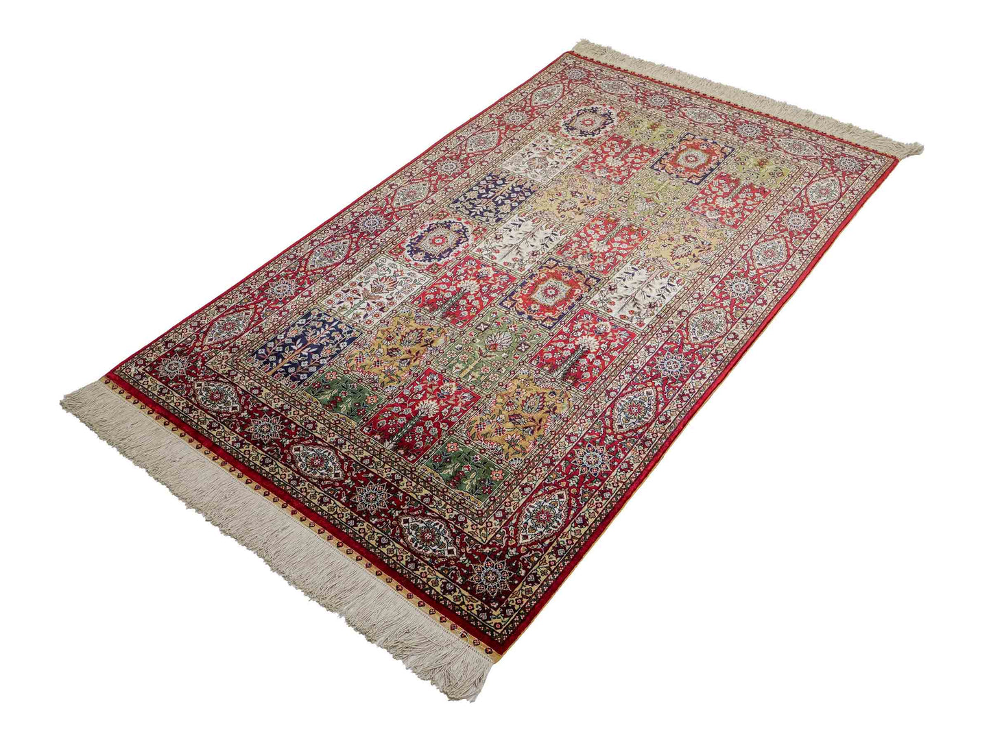 Sehr feiner, handgeknpüfter Khademi Ghom Orientteppich aus Seide, rot. 155x92 cm. Vertrieb druch Jupiter Intl.