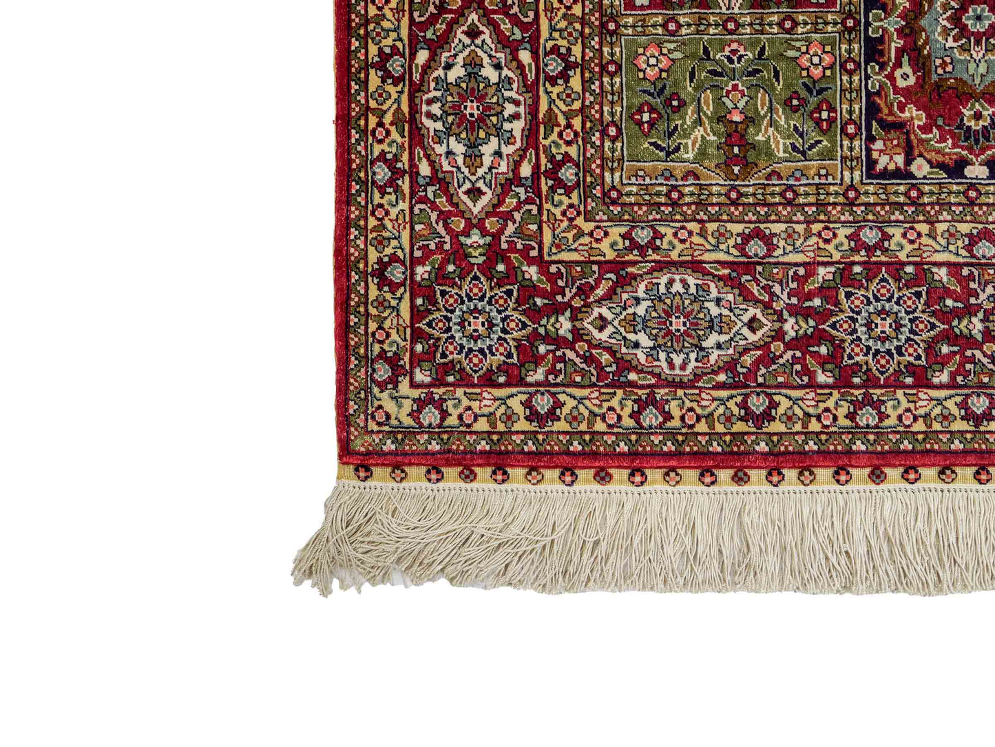 Sehr feiner, handgeknpüfter Khademi Ghom Orientteppich aus Seide, rot. 155x92 cm. Vertrieb druch Jupiter Intl.
