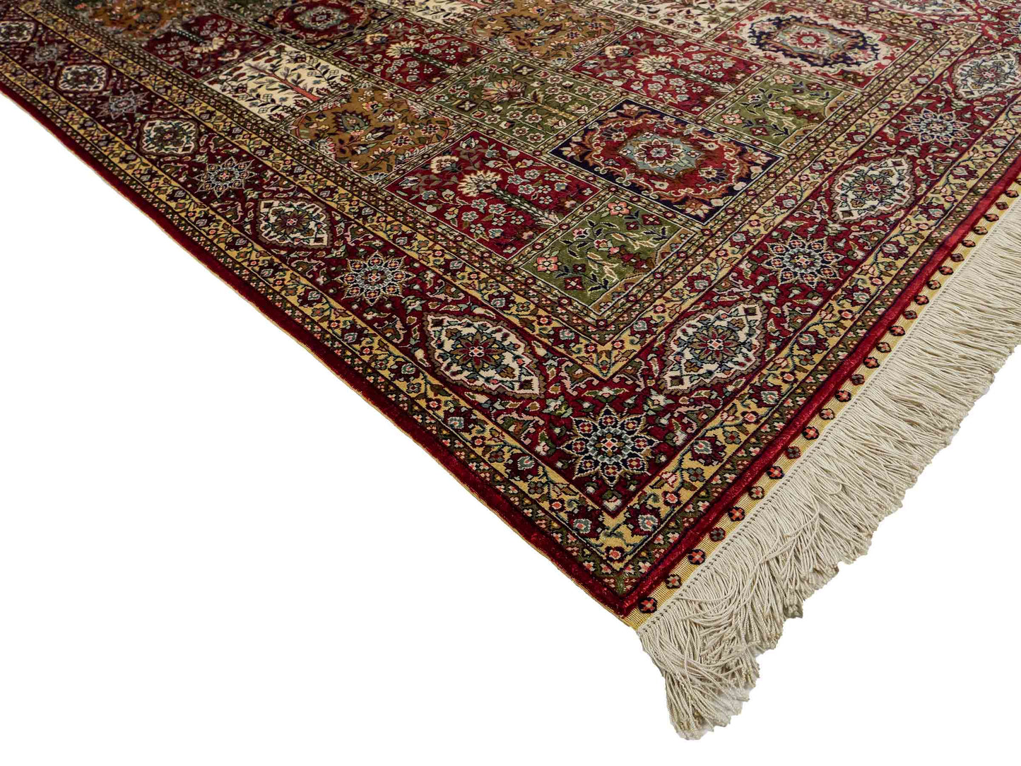 Sehr feiner, handgeknpüfter Khademi Ghom Orientteppich aus Seide, rot. 155x92 cm. Vertrieb druch Jupiter Intl.