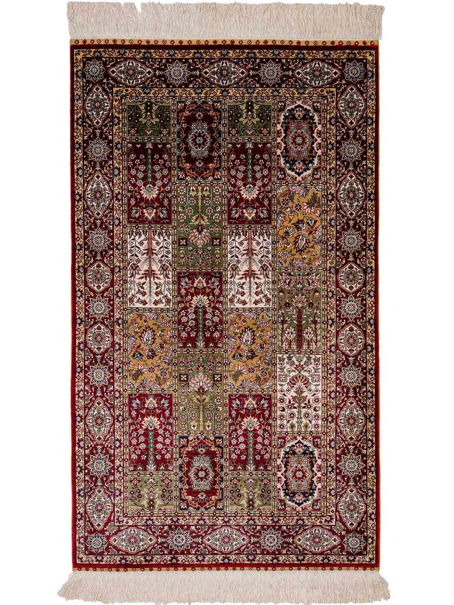 Sehr feiner, handgeknüpfter Khademi Orientteppich mit Ghom Design aus reiner Seide, rot, multicolor. 122x70 cm. Vertrieb durch Jupiter Intl.