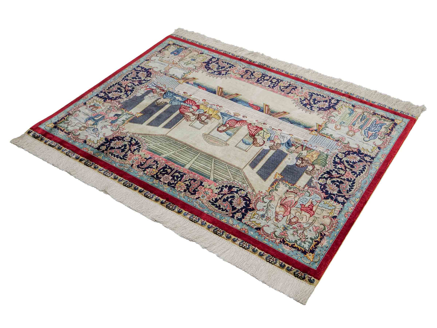 Sehr feiner, handgeknüpfter Khademi Ghom Orientteppich aus Seide, multicolor. 125x94 cm. Vertrieb durch Jupiter Intl.