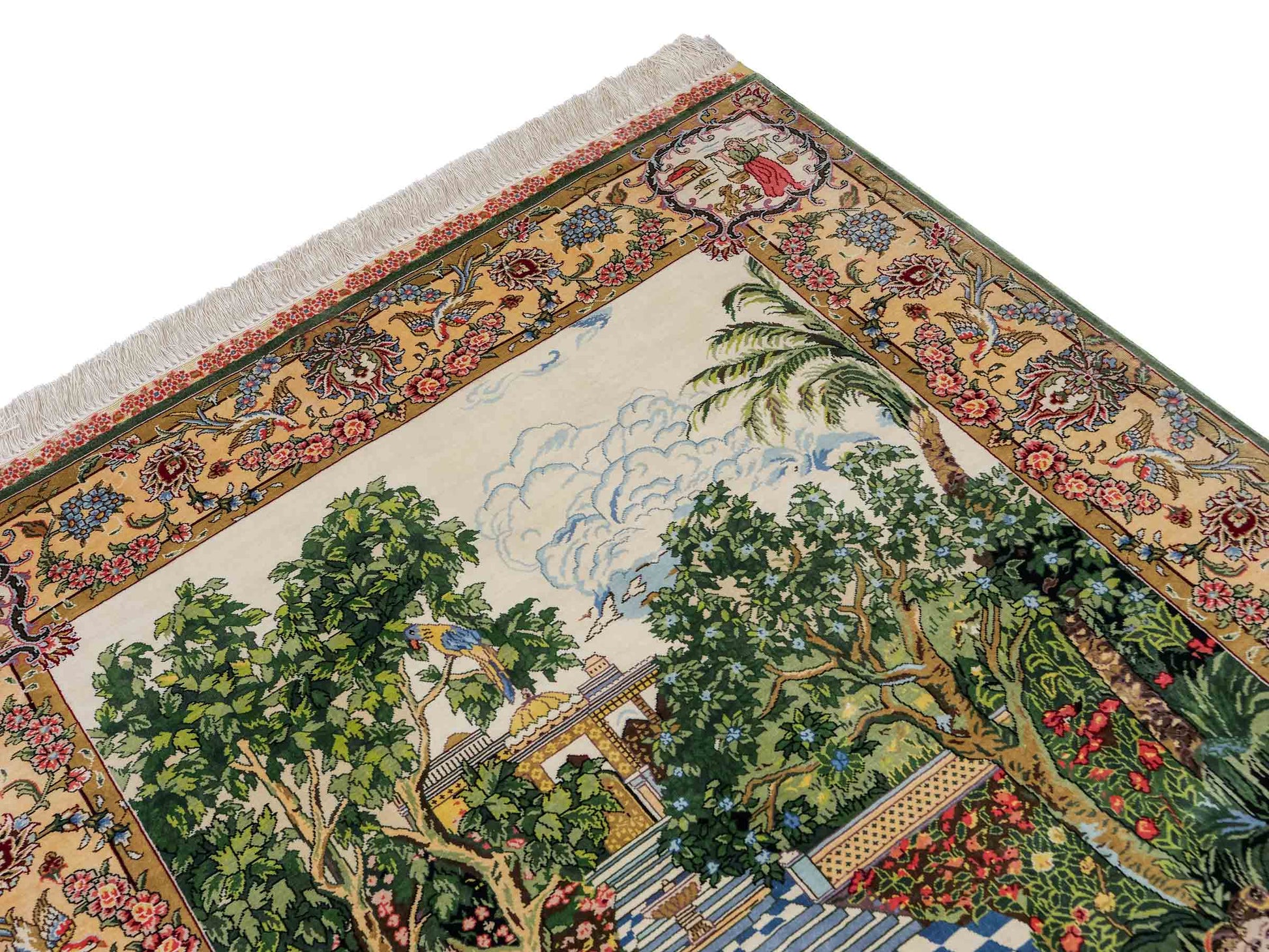 Sehr feiner, handgeknüpfter Khademi Ghom Orientteppich aus Seide, grün. 143x94 cm. Vertrieb durch Jupiter Intl.
