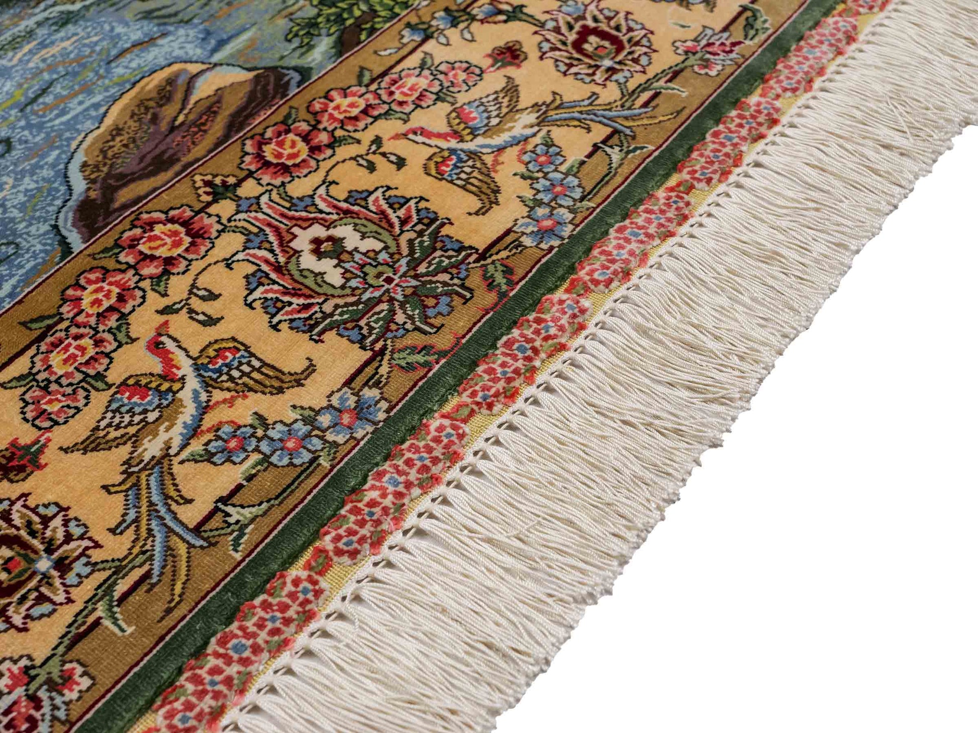 Sehr feiner, handgeknüpfter Khademi Ghom Orientteppich aus Seide, grün. 143x94 cm. Vertrieb durch Jupiter Intl.
