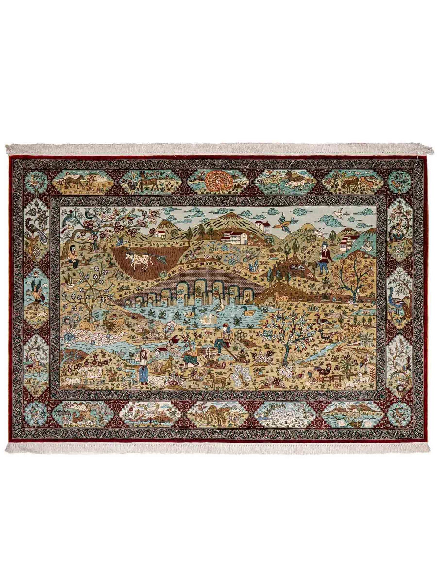 Sehr feiner, handgeknüpfter Khademi Orientteppich mit Ghom Design aus reiner Seide, rot, multicolor. 189x123 cm. Vertrieb durch Jupiter Intl.