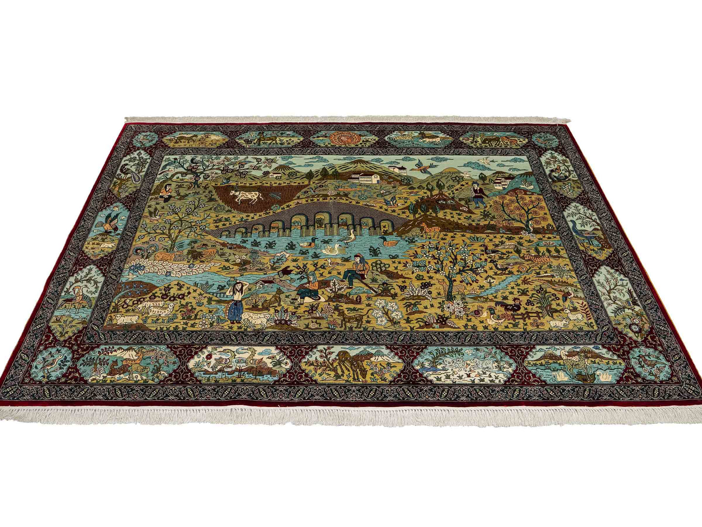 Sehr feiner, handgeknüpfter Khademi Orientteppich mit Ghom Design aus reiner Seide, rot, multicolor. 189x123 cm. Vertrieb durch Jupiter Intl.
