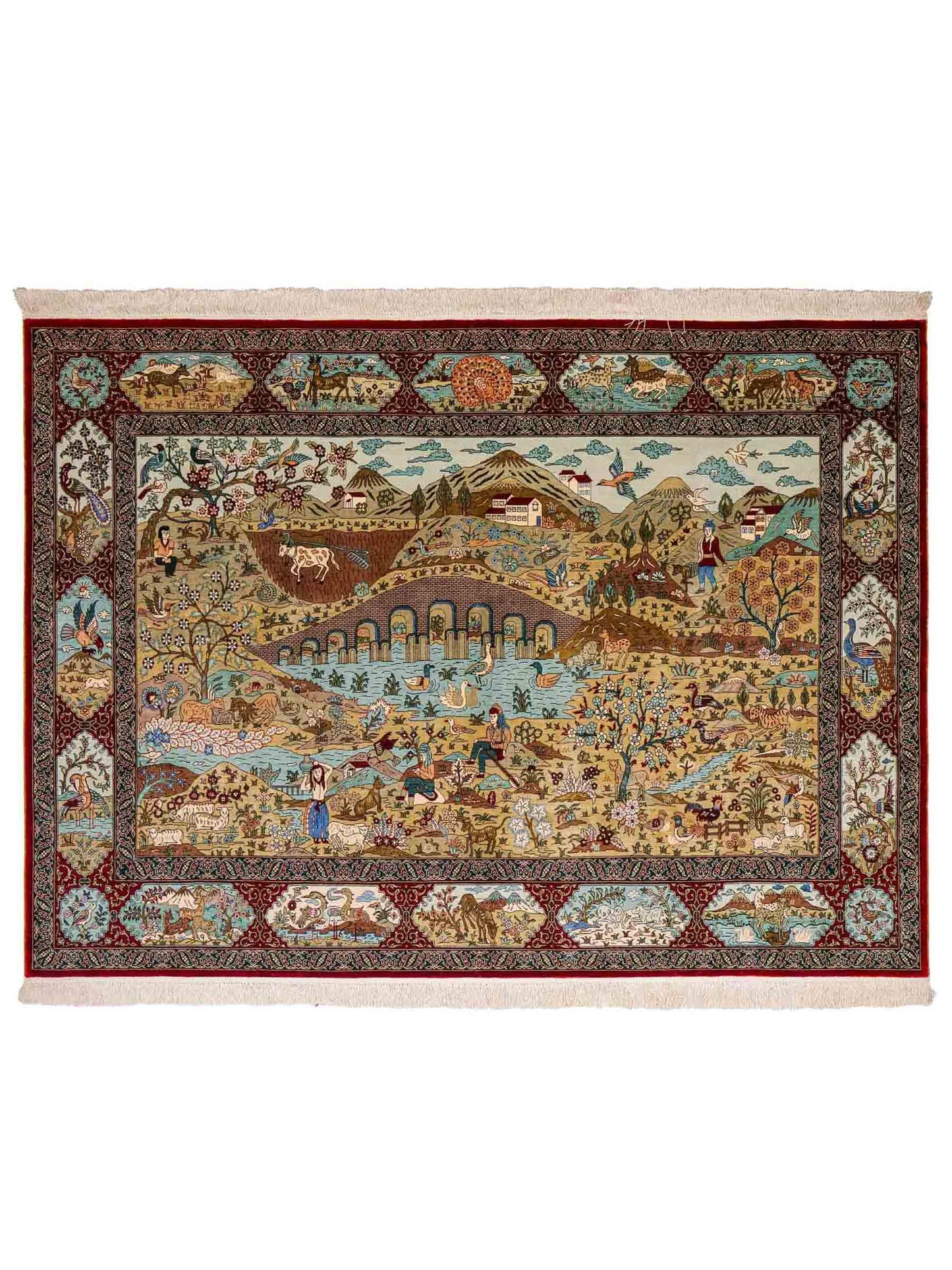 Sehr feiner, handgeknüpfter Khademi Orientteppich mit Ghom Design aus reiner Seide, rot, multicolor. 189x124 cm. Vertrieb durch Jupiter Intl.