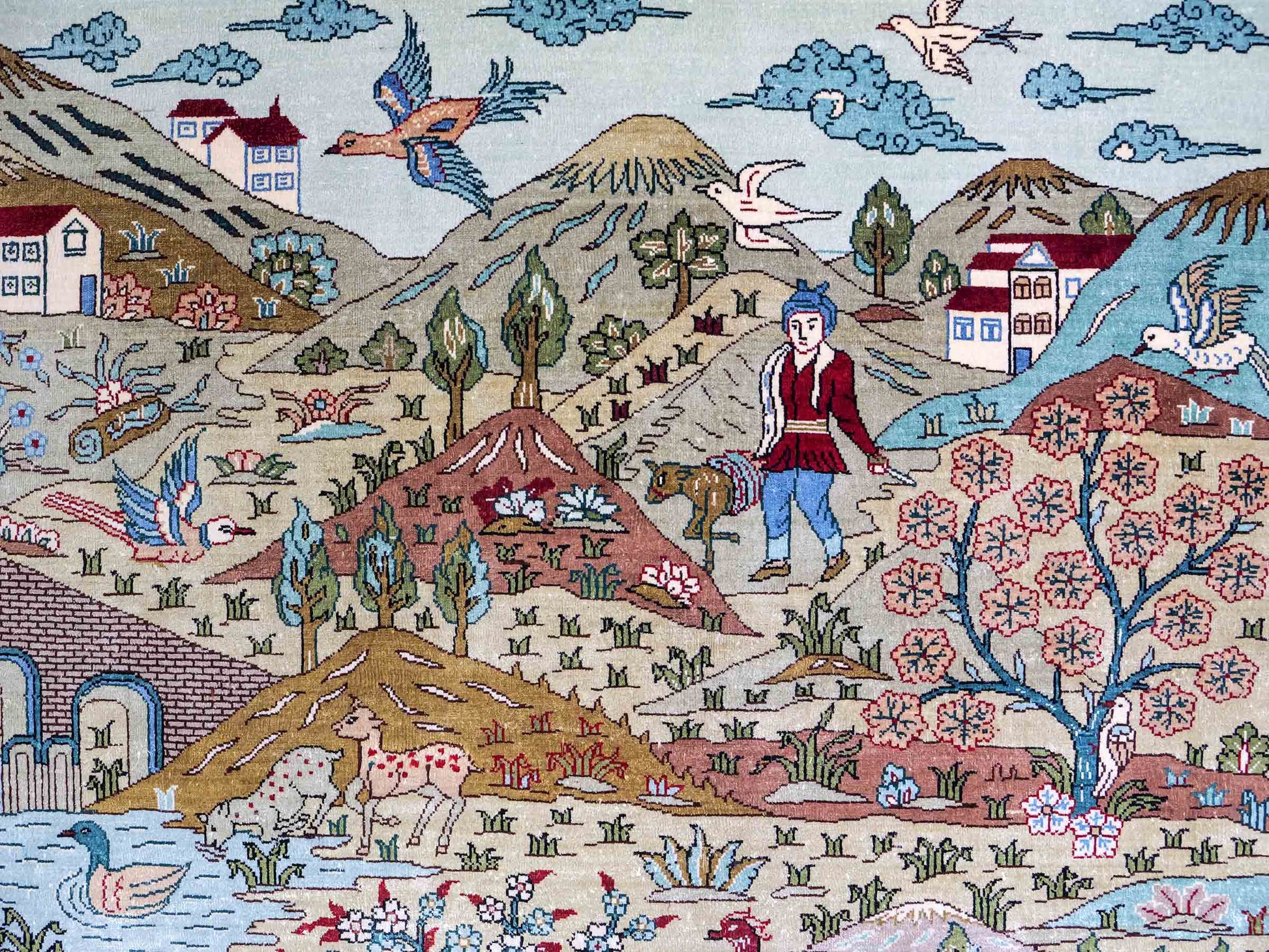 Sehr feiner, handgeknüpfter Khademi Orientteppich mit Ghom Design aus reiner Seide, rot, multicolor. 189x125 cm. Vertrieb durch Jupiter Intl.
