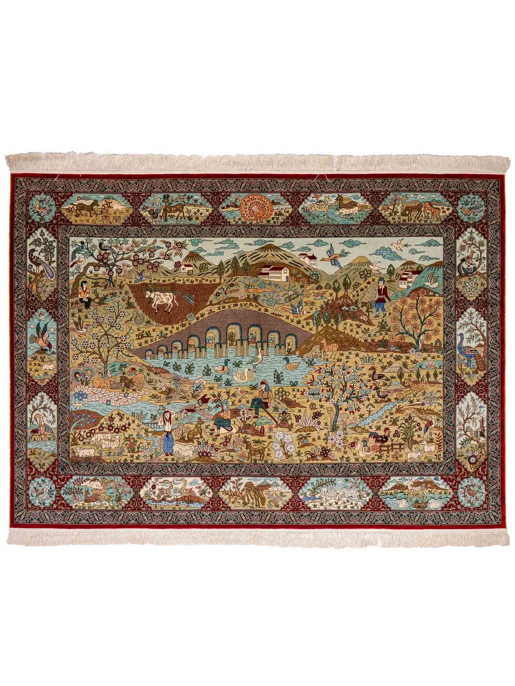 Sehr feiner, handgeknüpfter Khademi Orientteppich mit Ghom Design aus reiner Seide, rot, multicolor. 190x124 cm. Vertrieb durch Jupiter Intl.