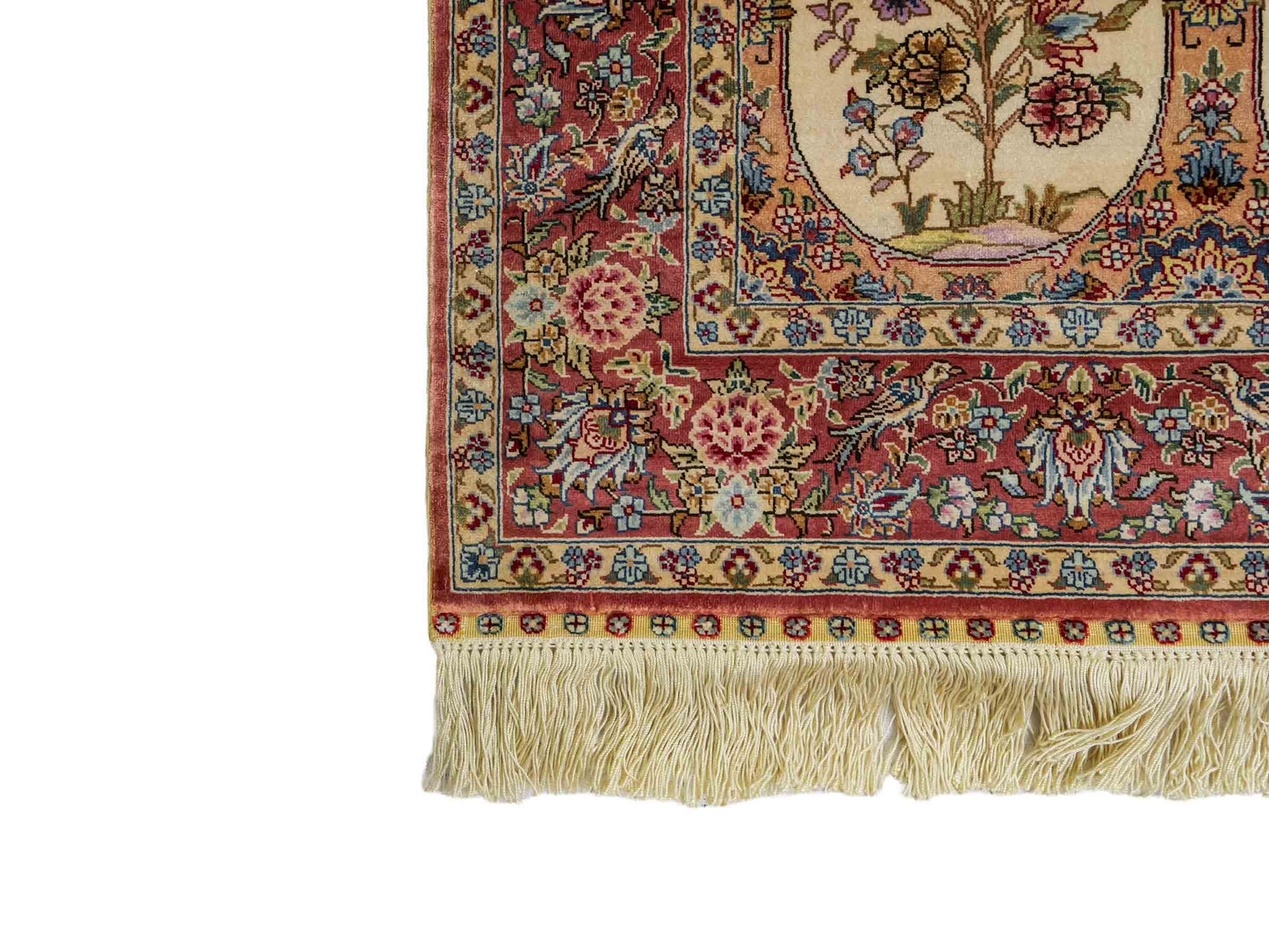 Sehr feiner, handgeknüpfter Khademi Läufer Orientteppich mit Ghom Design aus reiner Seide, multicolor. 363x78 cm. Vertrieb durch Jupiter Intl.