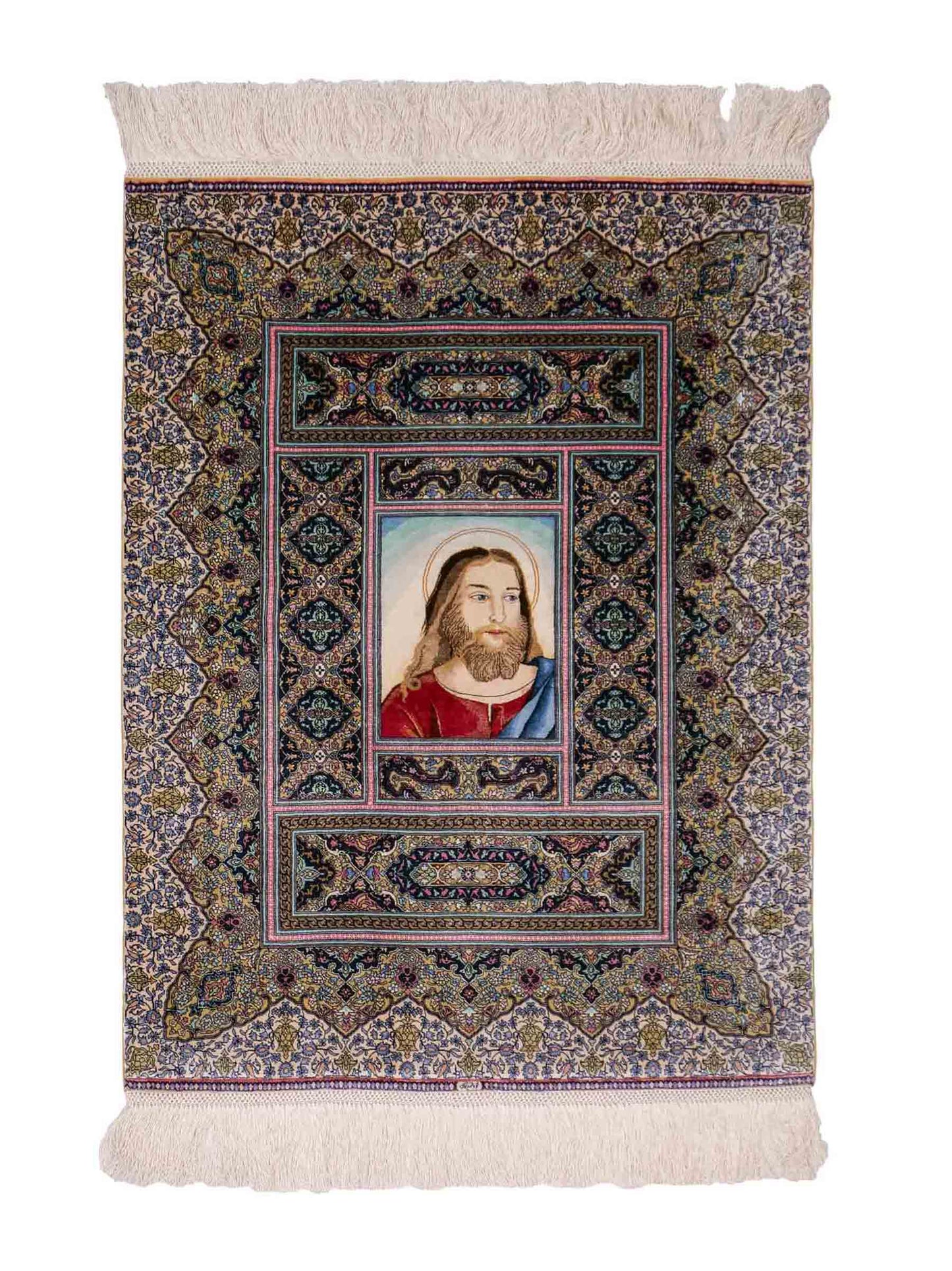 Extrem feiner, handgeknüpfter Khademi Ghom Orientteppich aus purer Seide, multicolor. 63x48 cm. Vertrieb durch Jupiter Intl.