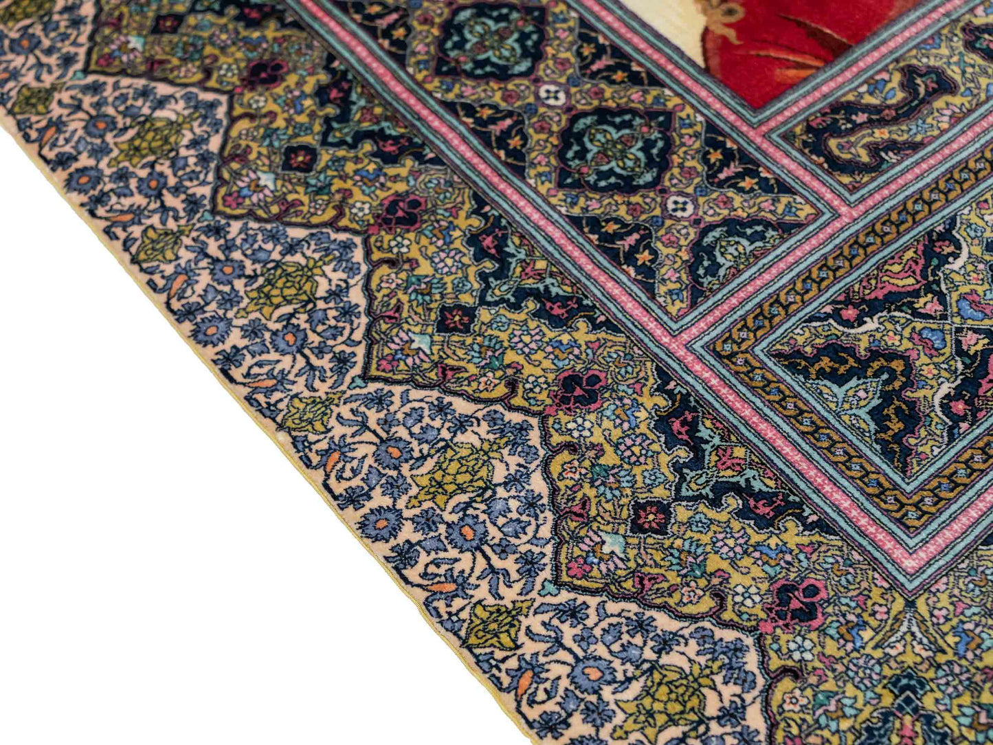 Extrem feiner, handgeknüpfter Khademi Ghom Orientteppich aus purer Seide, multicolor. 63x48 cm. Vertrieb durch Jupiter Intl.
