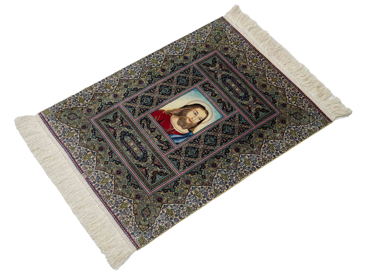 Extrem feiner, handgeknüpfter Khademi Ghom Orientteppich aus purer Seide, multicolor. 63x48 cm. Vertrieb durch Jupiter Intl.
