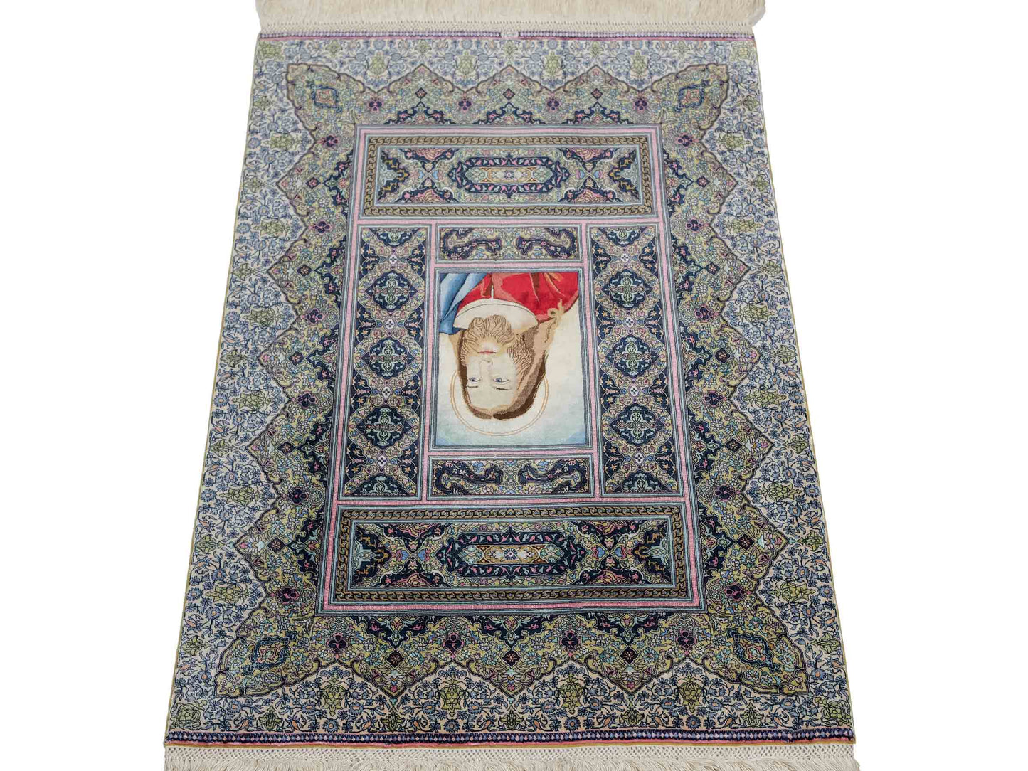 Extrem feiner, handgeknüpfter Khademi Ghom Orientteppich aus purer Seide, multicolor. 63x48 cm. Vertrieb durch Jupiter Intl.