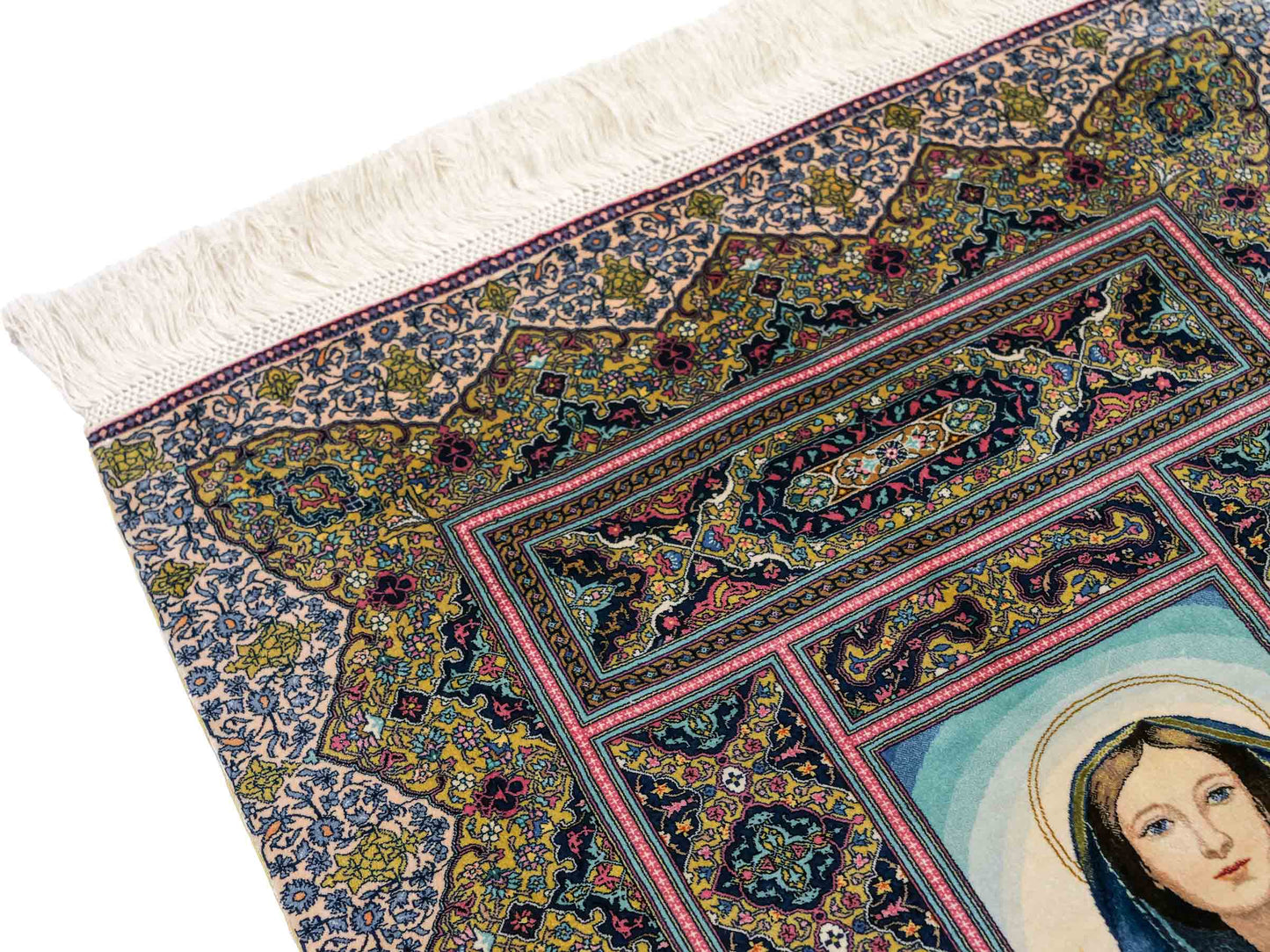 Extrem feiner, handgeknüpfter Khademi Ghom Orientteppich aus purer Seide, multiocolor. 64x48 cm. Vertrieb durch Jupiter Intl.