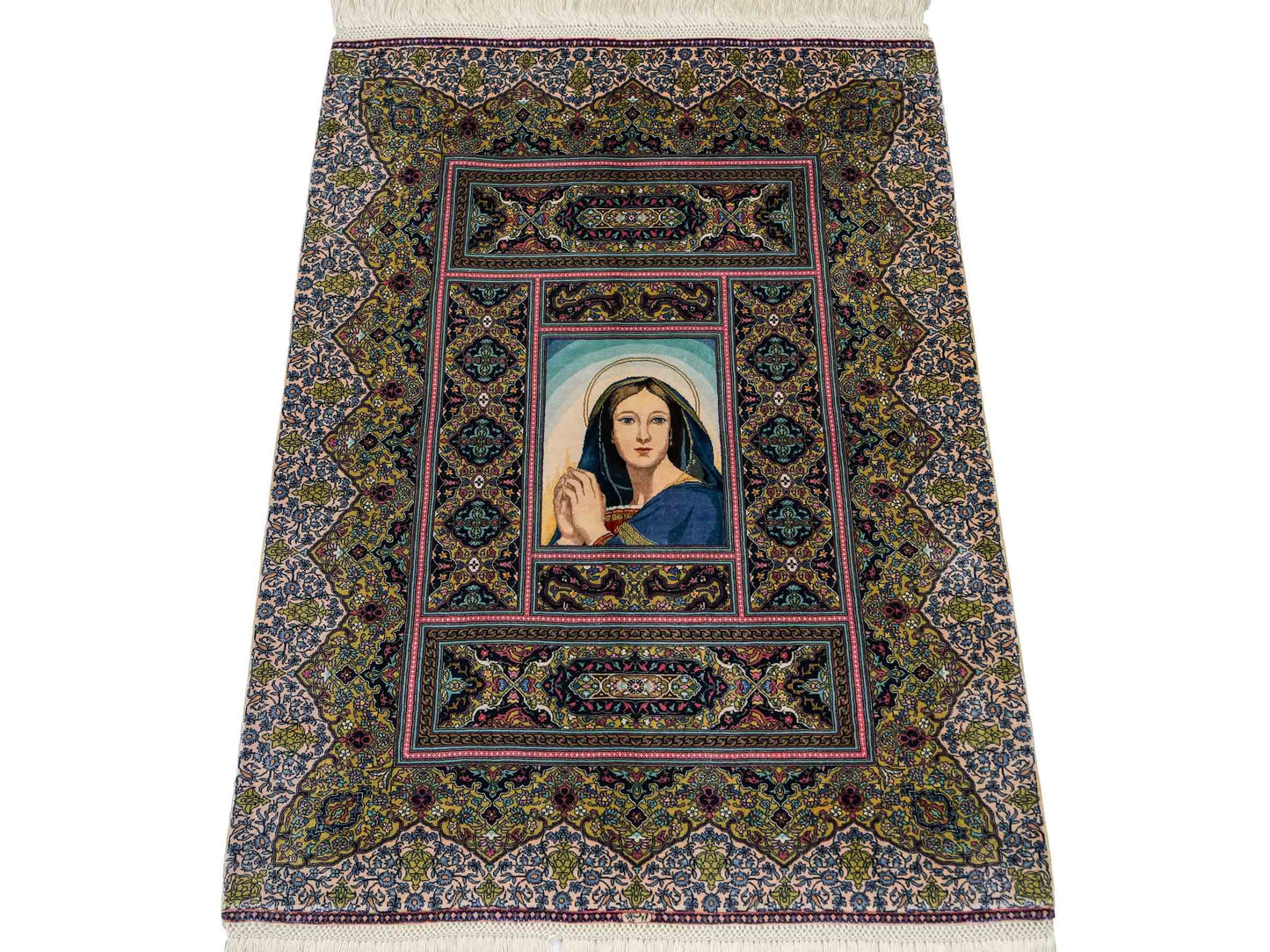 Extrem feiner, handgeknüpfter Khademi Ghom Orientteppich aus purer Seide, multiocolor. 64x48 cm. Vertrieb durch Jupiter Intl.