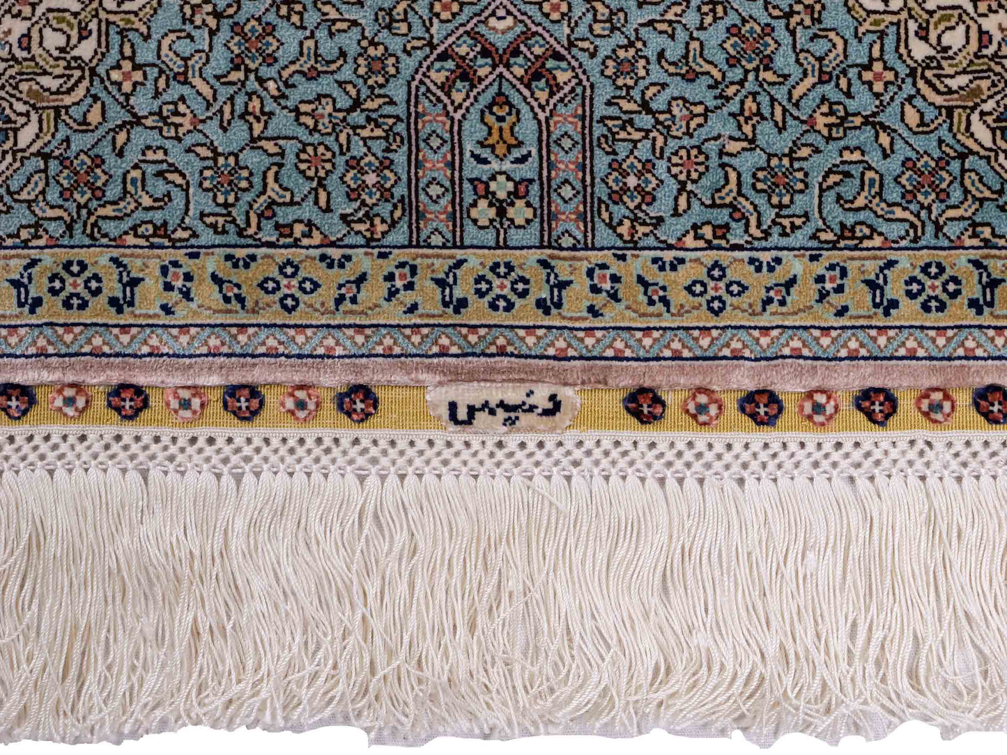 Extrem feiner, handgeknüpfter Khademi Orientteppich mit Ghom Design aus purer Seide, blau, multicolor. 92x63 cm. Vertrieb durch Jupiter Intl.
