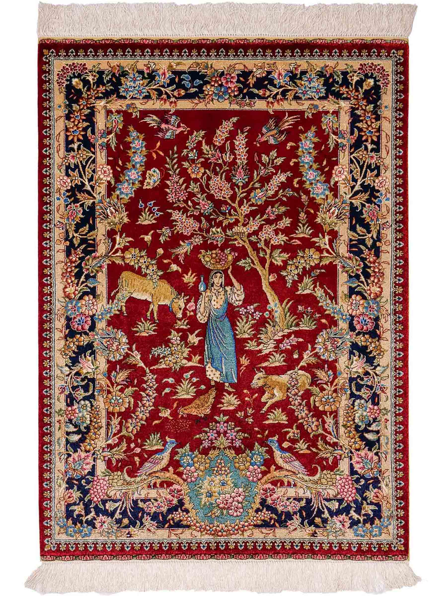 Sehr feiner, handgeknüpfter Khademi Orientteppich mit Hereke Design aus reiner Seide, rot, blau. Vertrieb durch Jupiter Intl.
