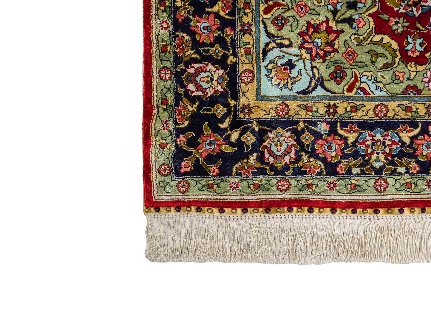 Sehr feiner, handgeknüpfter Khademi Orientteppich mit Hereke Design aus reiner Seide, rot, blau. 122x78 cm. Vertrieb durch Jupiter Intl.
