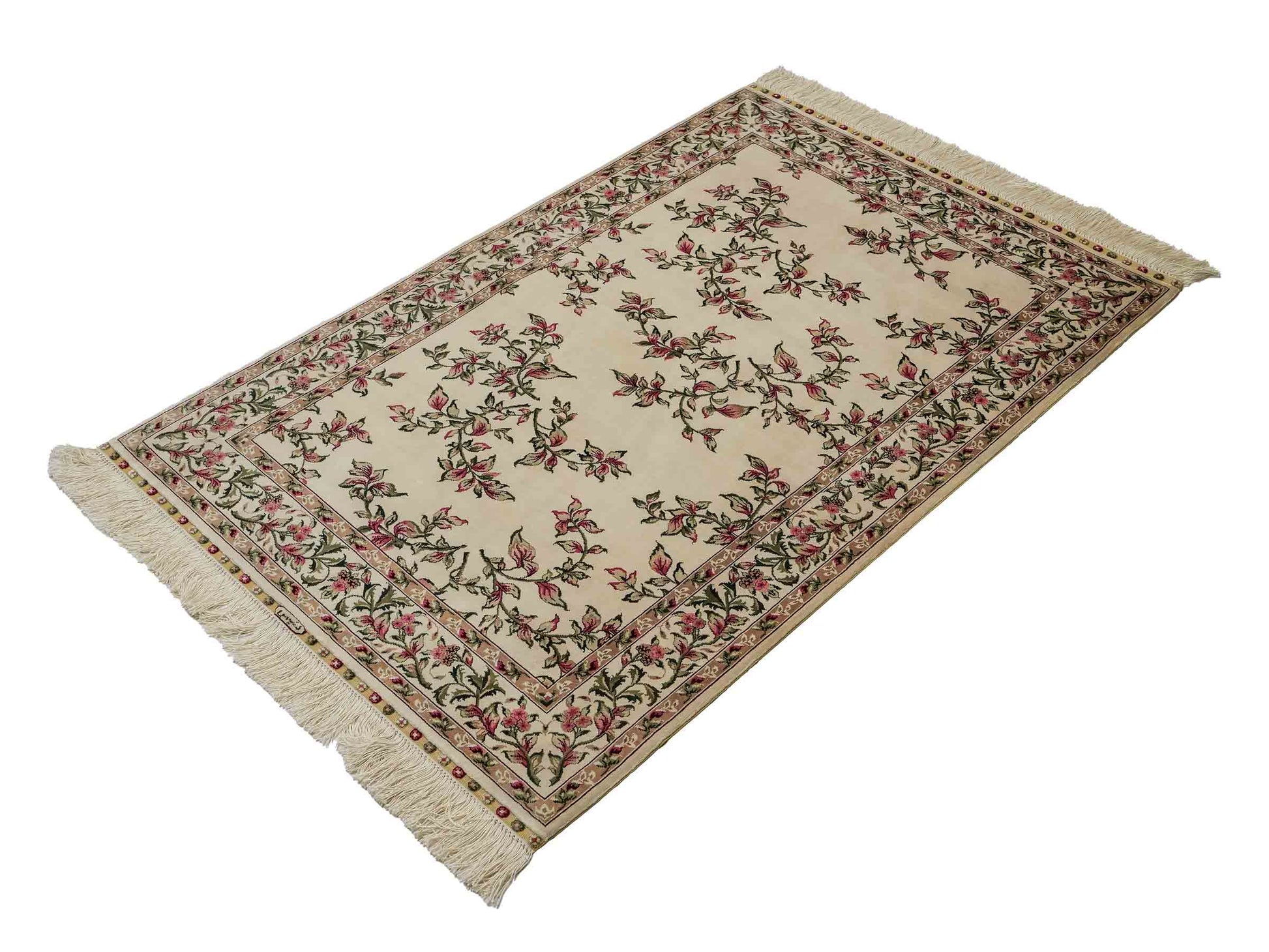 Sehr feiner, handgeknüpfter Khademi Orientteppich mit Hereke Design aus reiner Seide, weiß, creme. 122x79 cm. Vertrieb durch Jupiter Intl.
