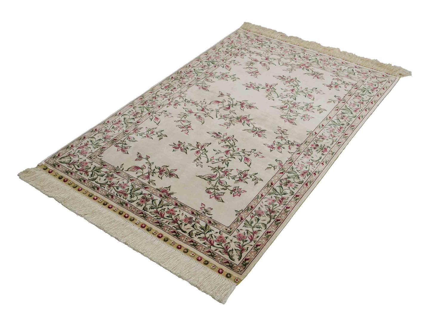 Sehr feiner, handgeknüpfter Khademi Orientteppich mit Hereke Design aus reiner Seide, weiß, creme. 122x79 cm. Vertrieb durch Jupiter Intl.