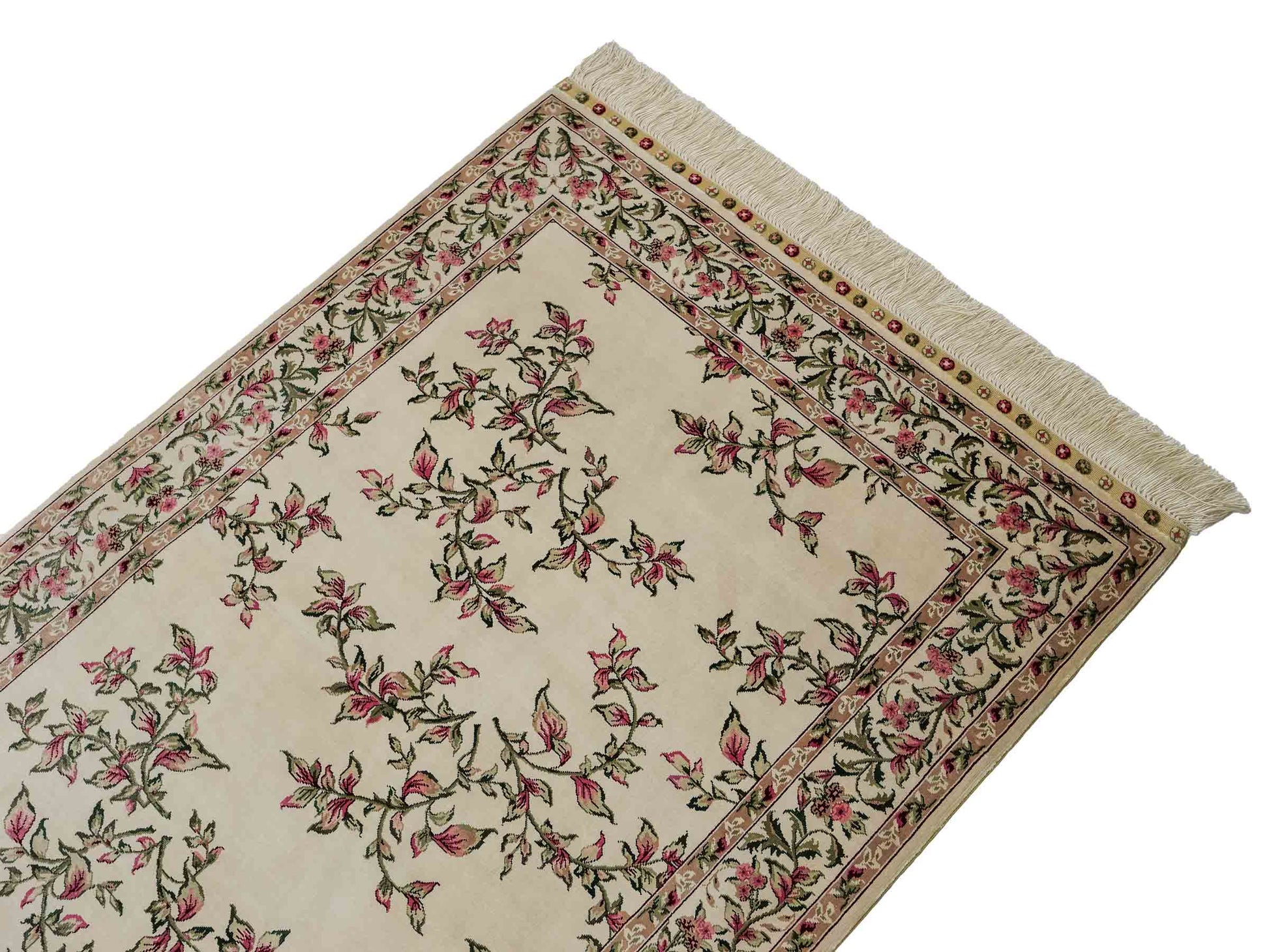Sehr feiner, handgeknüpfter Khademi Orientteppich mit Hereke Design aus reiner Seide, weiß, creme. 122x79 cm. Vertrieb durch Jupiter Intl.