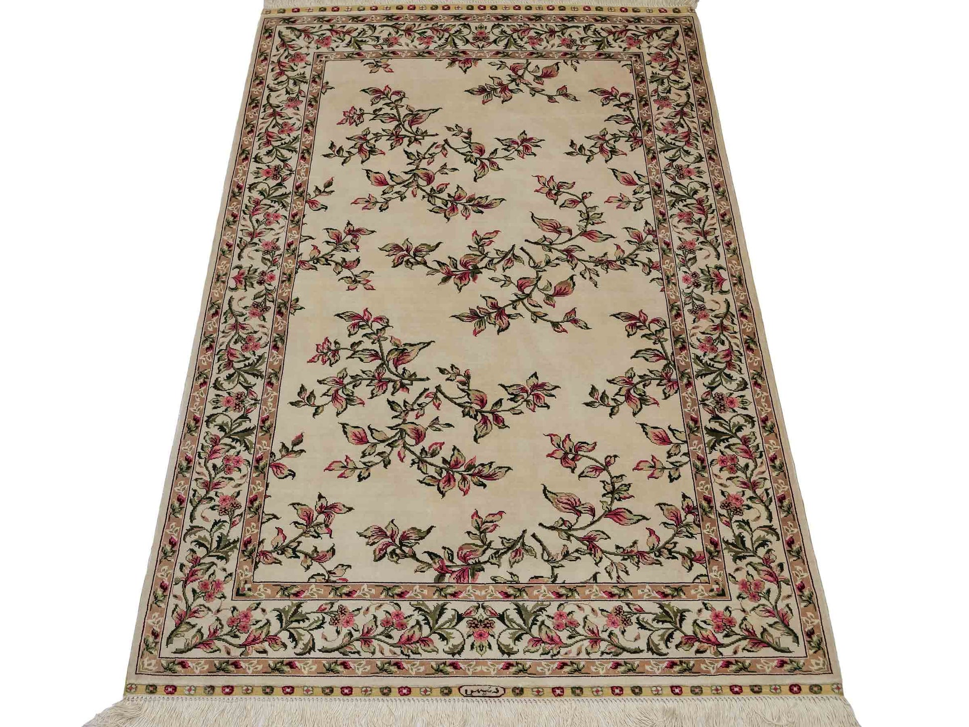 Sehr feiner, handgeknüpfter Khademi Orientteppich mit Hereke Design aus reiner Seide, weiß, creme. 122x79 cm. Vertrieb durch Jupiter Intl.