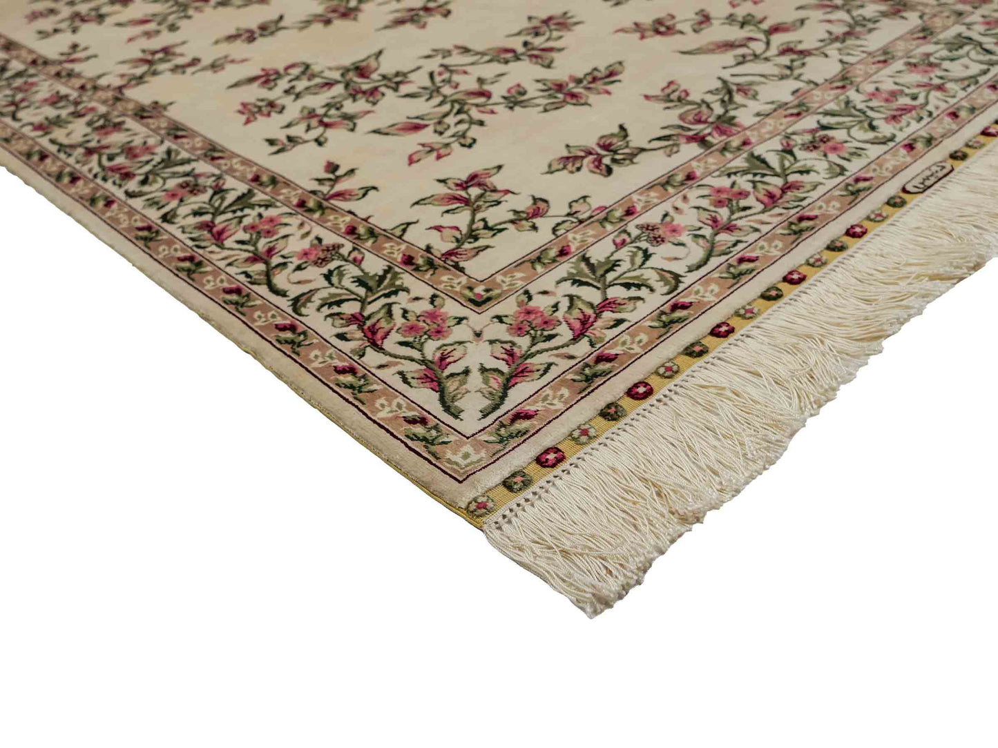 Sehr feiner, handgeknüpfter Khademi Orientteppich mit Hereke Design aus reiner Seide, weiß, creme. 122x79 cm. Vertrieb durch Jupiter Intl.