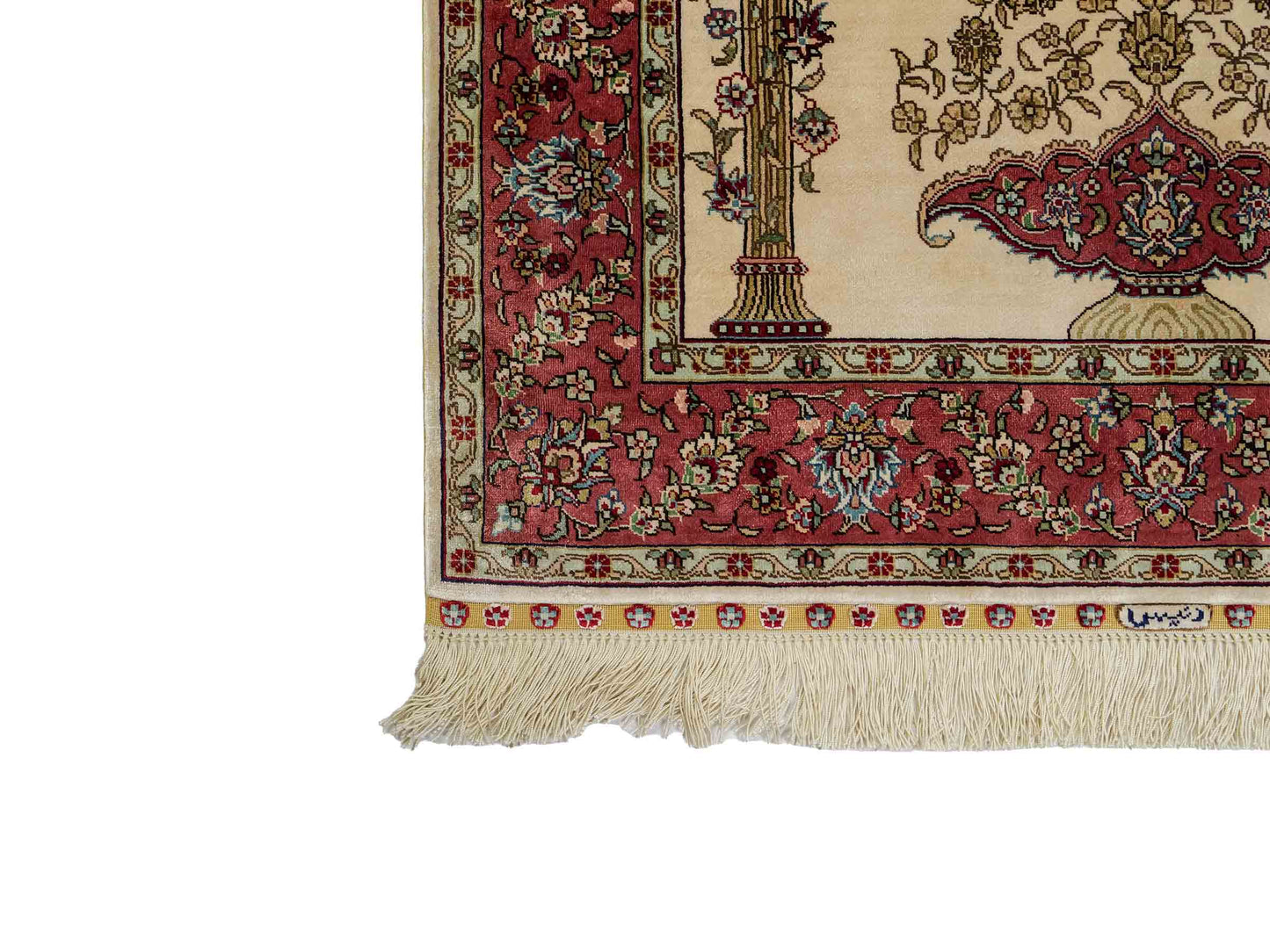 Sehr feiner, handgeknüpfter Khademi Orientteppich mit Hereke Design aus reiner Seide, creme, rosa. 123x78 cm. Vertrieb durch Jupiter Intl.