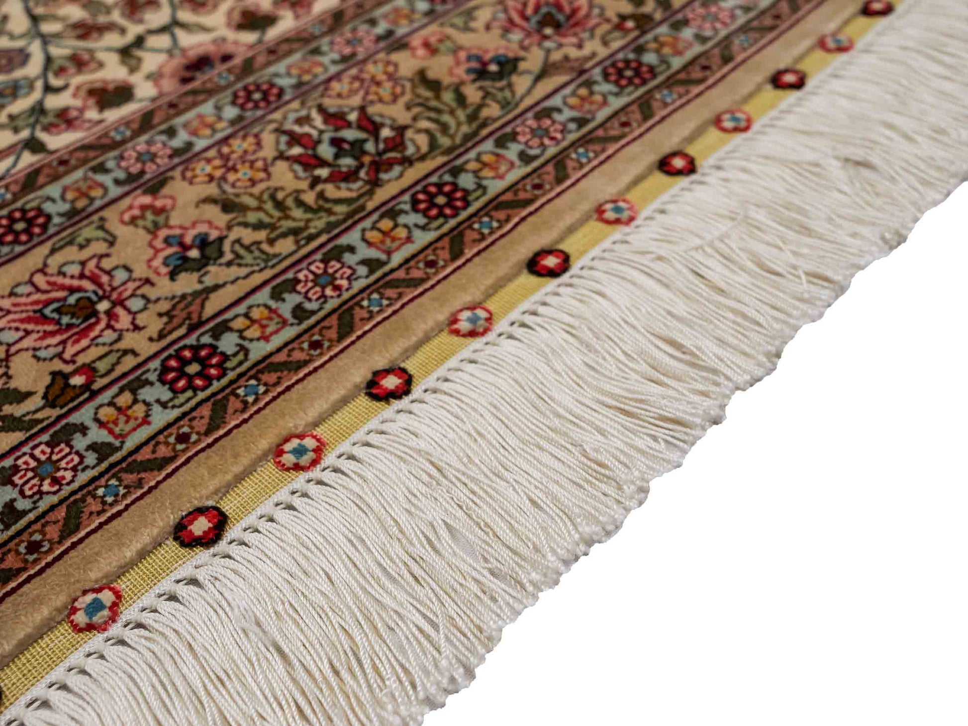 Sehr feiner, handgeknüpfter Khademi Orientteppich mit Hereke Design aus reiner Seide, beige, creme, weiß. 125x79 cm. Vertrieb durch Jupiter Intl.