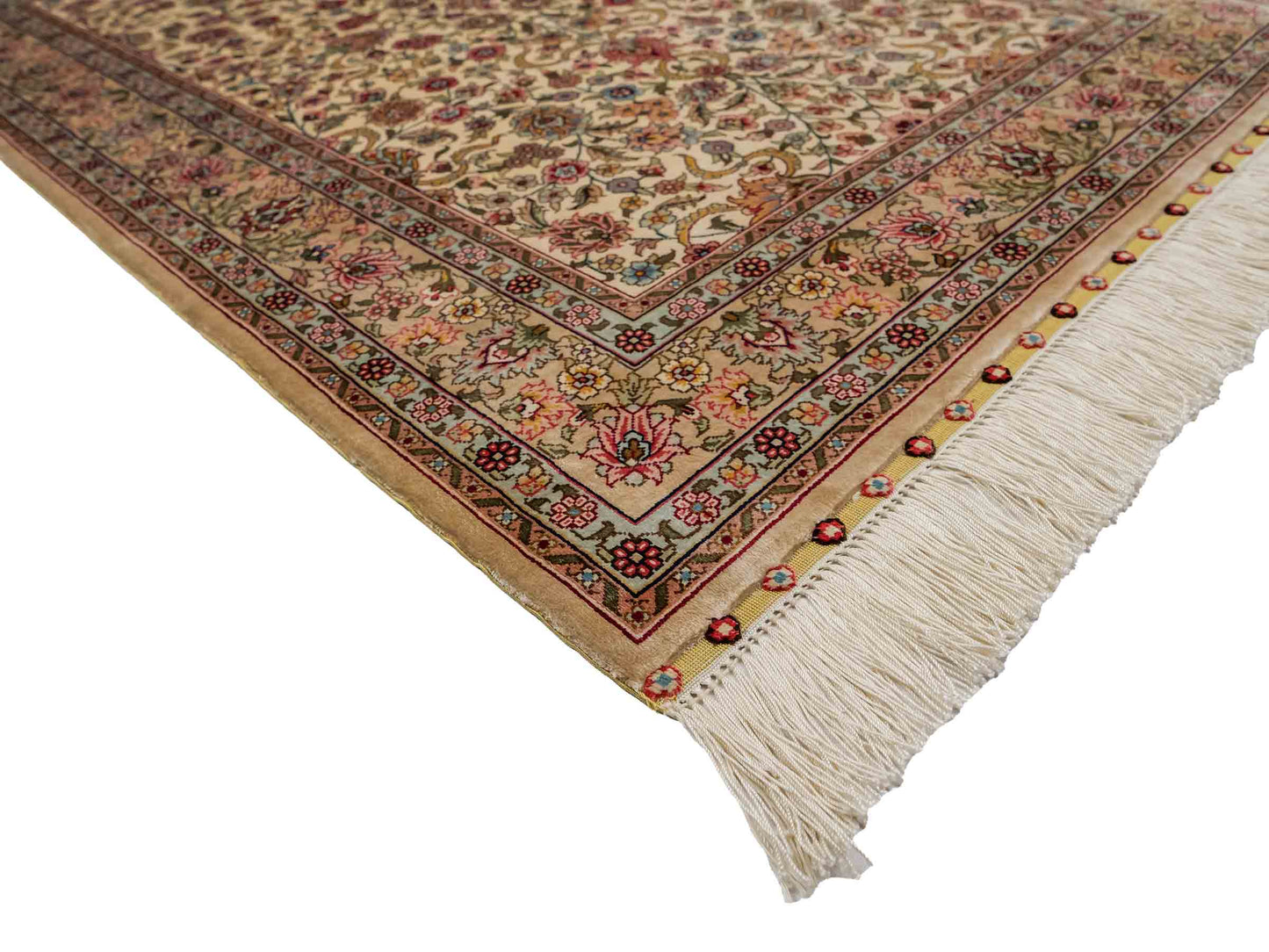 Sehr feiner, handgeknüpfter Khademi Orientteppich mit Hereke Design aus reiner Seide, beige, creme, weiß. 125x79 cm. Vertrieb durch Jupiter Intl.