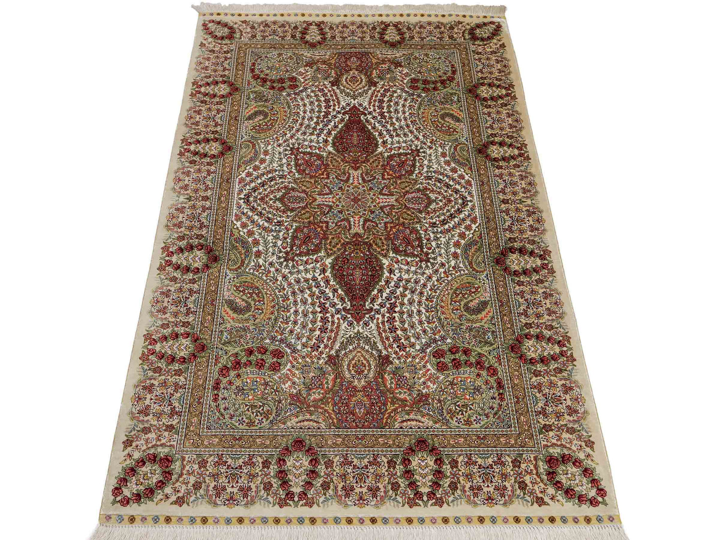 Sehr feiner, handgeknüpfter, chinesischer Khademi Hereke aus Seide, creme. 154x79 cm. Vertrieb durch Jupiter Intl.