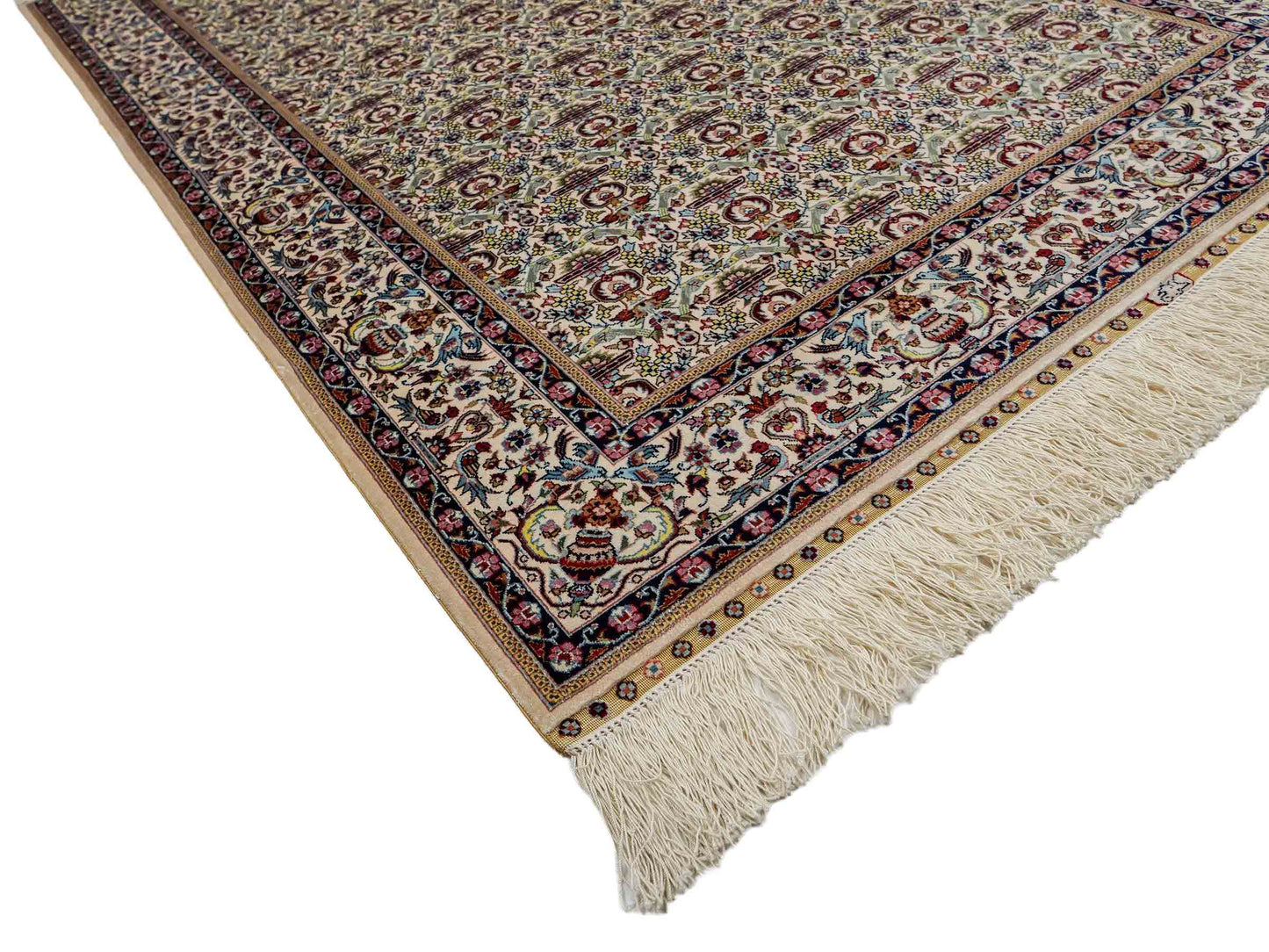 Sehr feiner, handgeknüpfter Khademi Orientteppich mit Hereke Design aus reiner Seide, weiß, creme. 154x92 cm. Vertrieb durch Jupiter Intl.