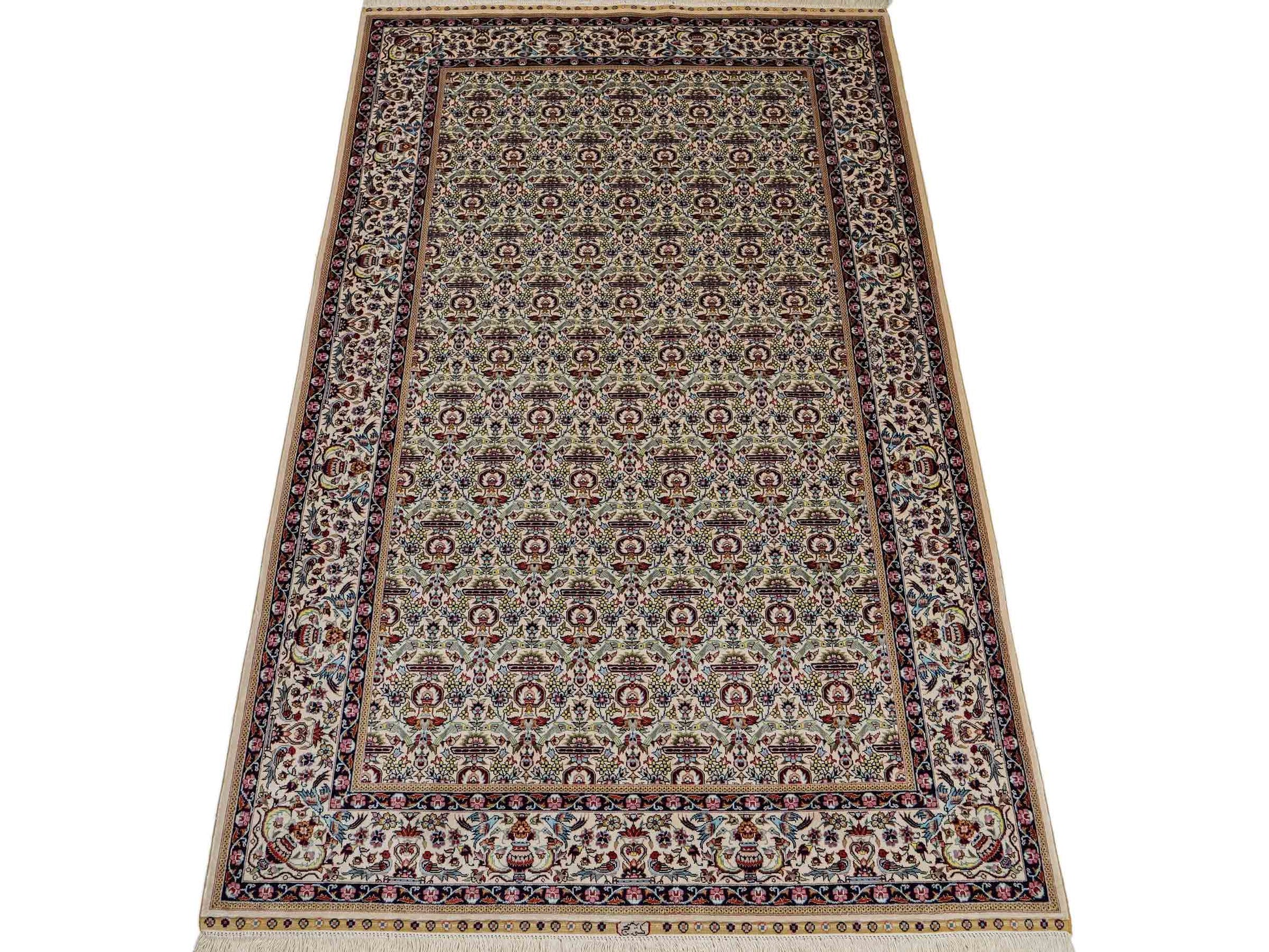 Sehr feiner, handgeknüpfter Khademi Orientteppich mit Hereke Design aus reiner Seide, weiß, creme. 154x92 cm. Vertrieb durch Jupiter Intl.