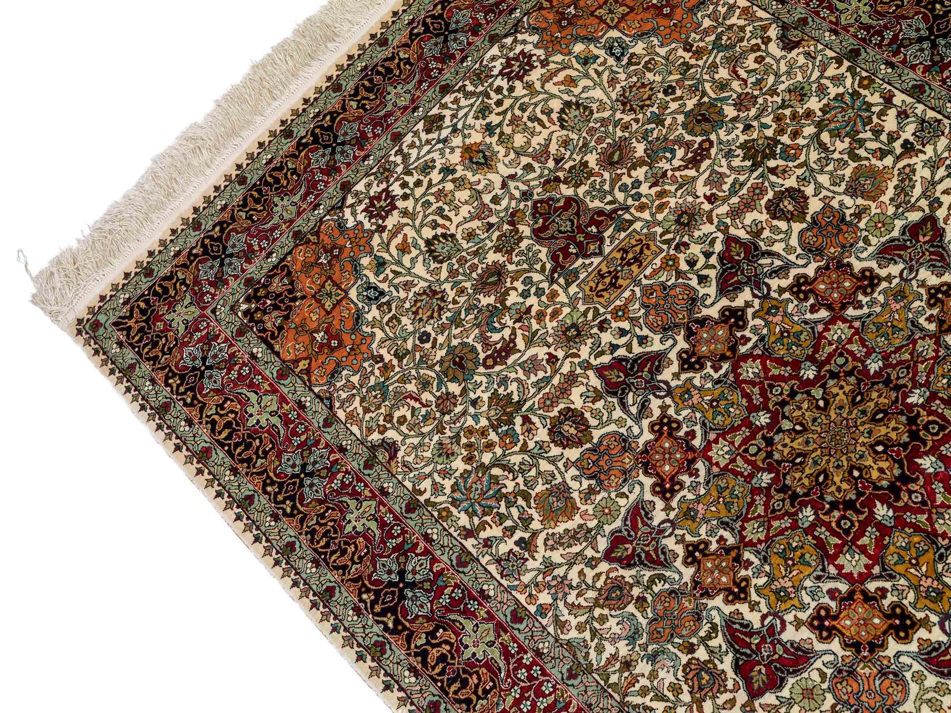 Sehr feiner, handgeknüpfter Hereke Orientteppich von Khademi aus Seide, creme. 154x93 cm. Verkauf durch Jupiter Intl.
