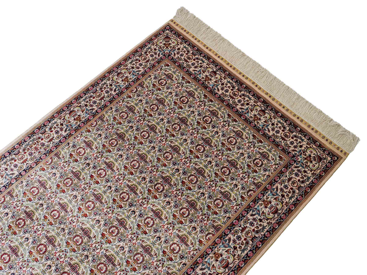 Sehr feiner, handgeknüpfter Khademi Hereke Orientteppich aus Seide, weiß. 155x92 cm. Vertrieb durch Jupiter Intl.