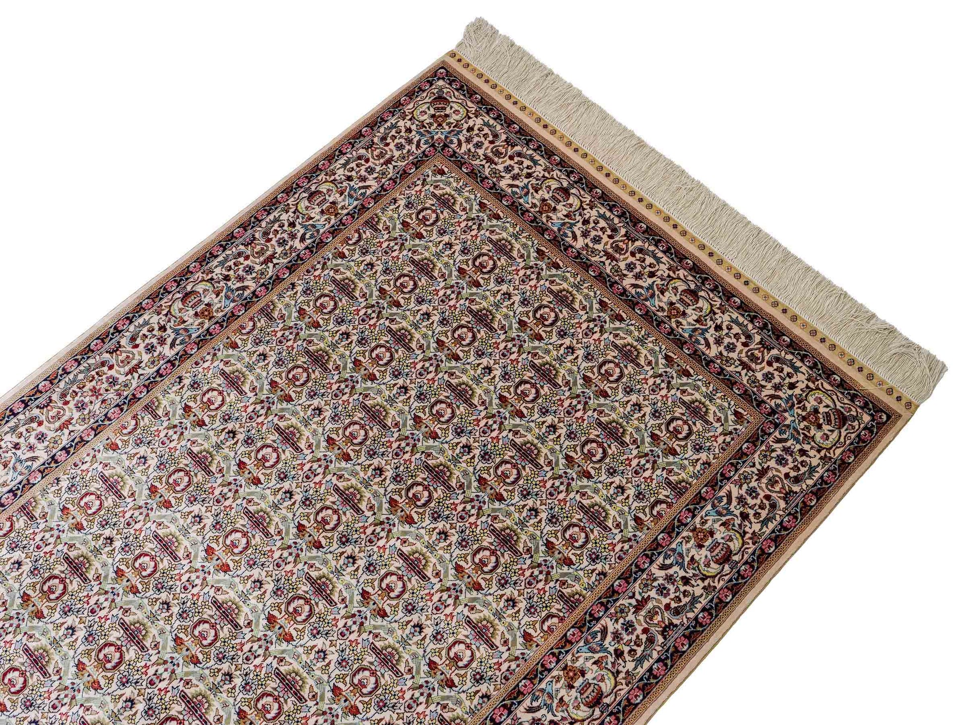 Sehr feiner, handgeknüpfter Khademi Hereke Orientteppich aus Seide, weiß. 155x92 cm. Vertrieb durch Jupiter Intl.