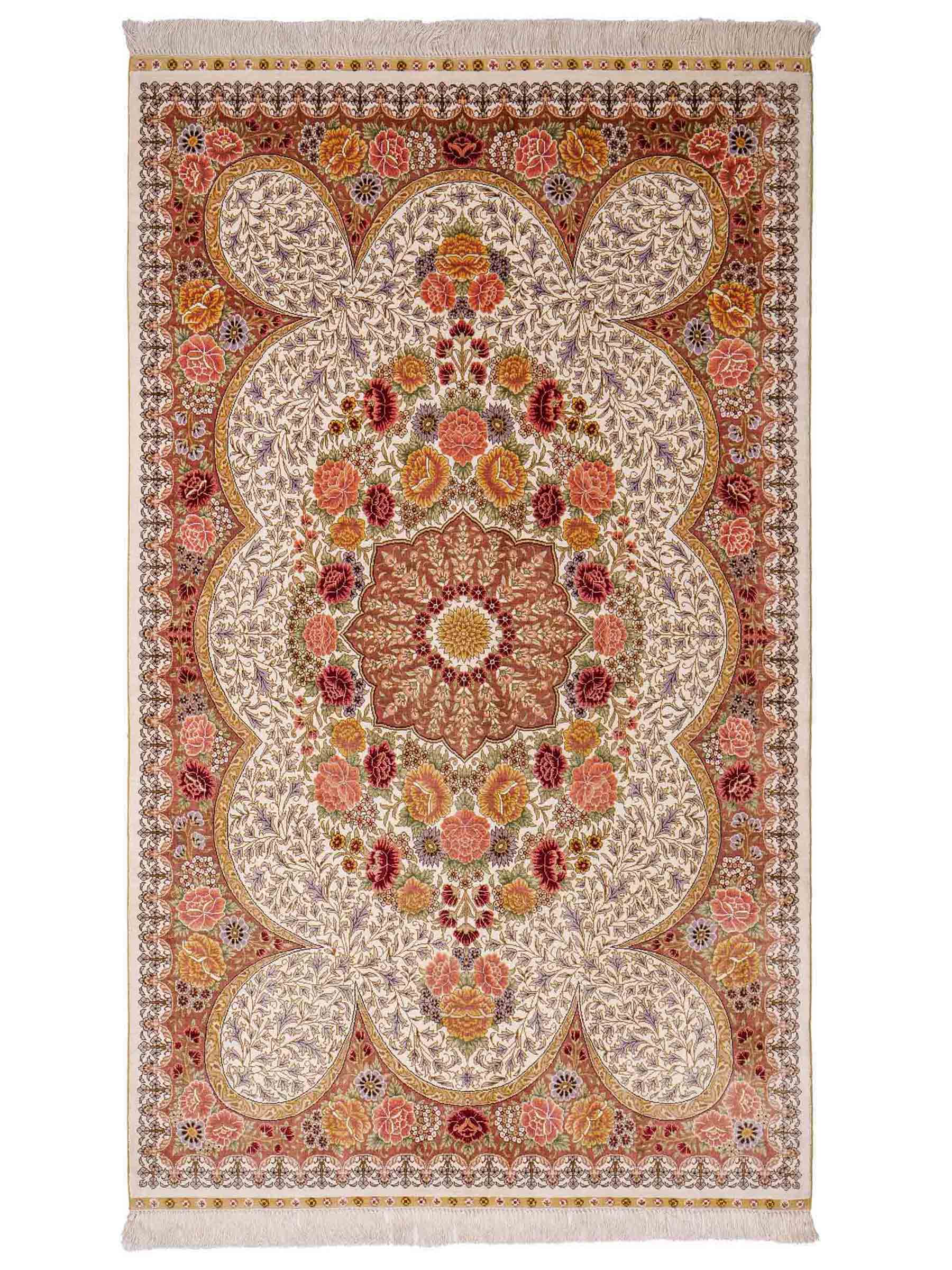 Sehr feiner, handgeknüpfter Khademi Hereke Orientteppich aus Seide, creme. 155x94 cm. Vertrieb durch Jupiter Intl.