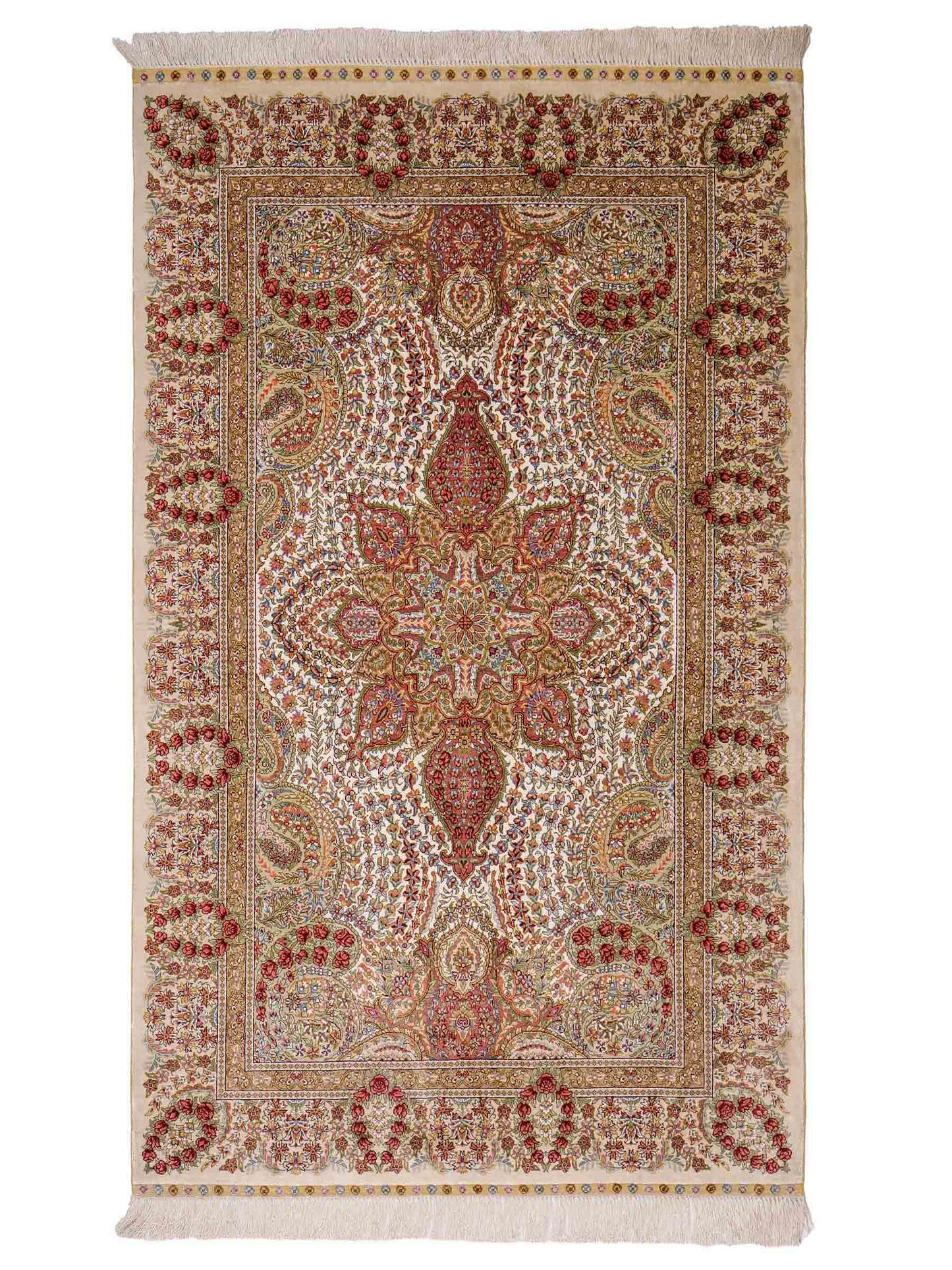 Sehr feiner, handgeknüpfter Khademi Hereke Orientteppich aus Seide, creme. 156x94 cm. Vertrieb durch Jupiter Intl.