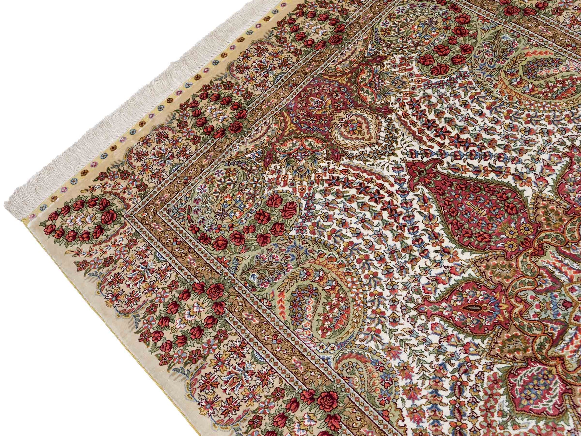 Sehr feiner, handgeknüpfter Khademi Hereke Orientteppich aus Seide, creme. 156x94 cm. Vertrieb durch Jupiter Intl.